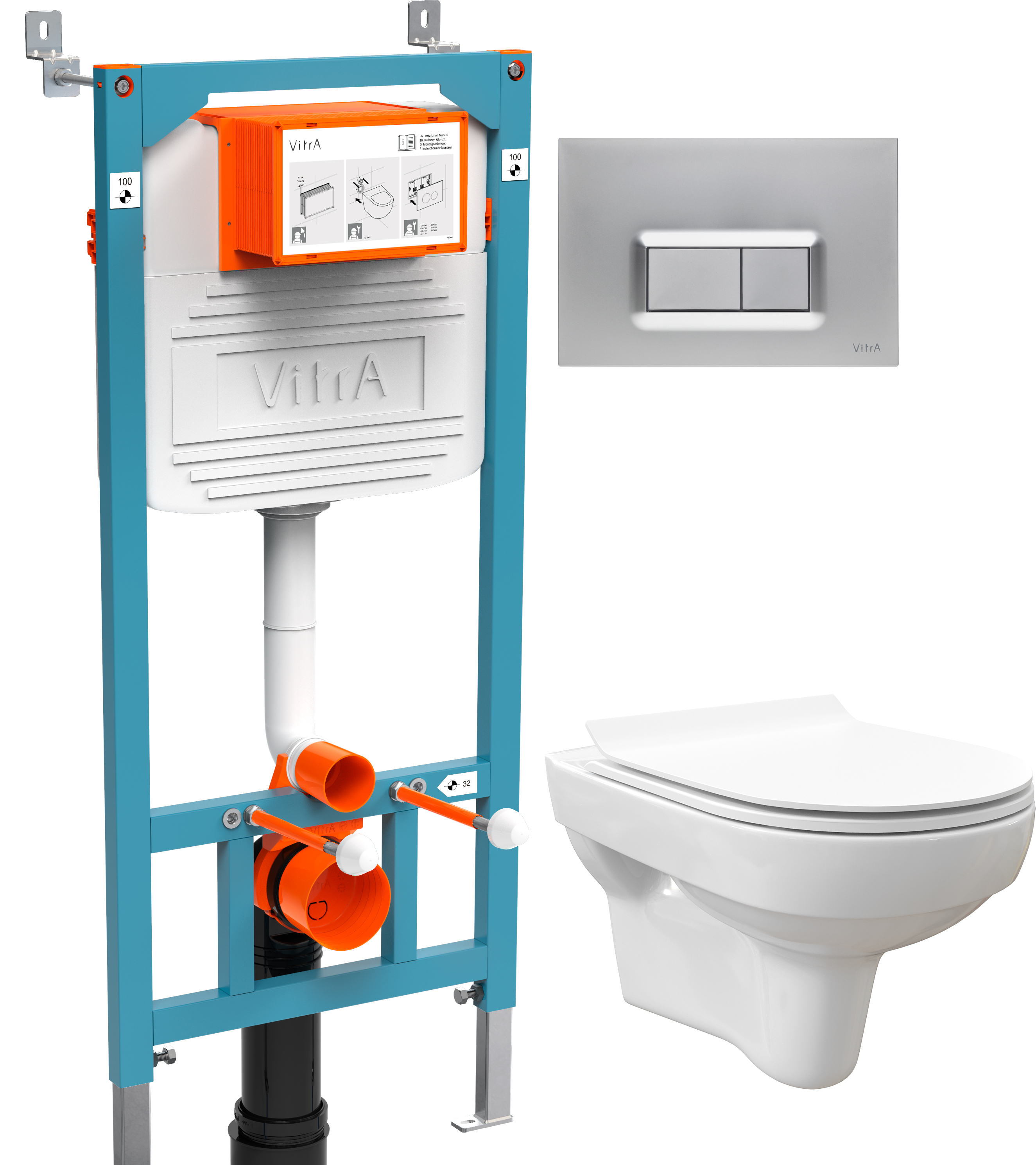 Комплект Унитаз подвесной STWORKI Хельсинки Clean On DPL EO slim 63429 безободковый + Инсталляция VitrA 800-2013 с кнопкой смыва, хром