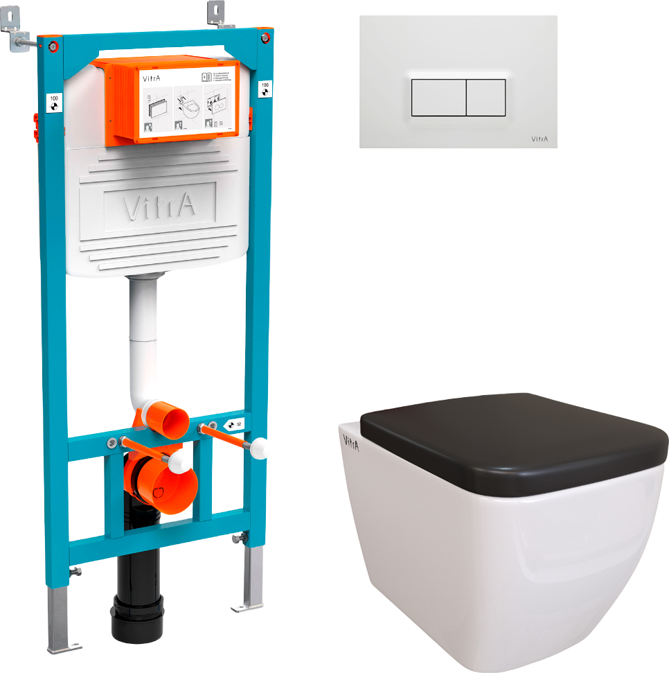 Комплект Унитаз подвесной Vitra Shift 7742B003-0075 с крышкой 91-083-009 + система инсталляции 800-2012 кнопка смыва белая