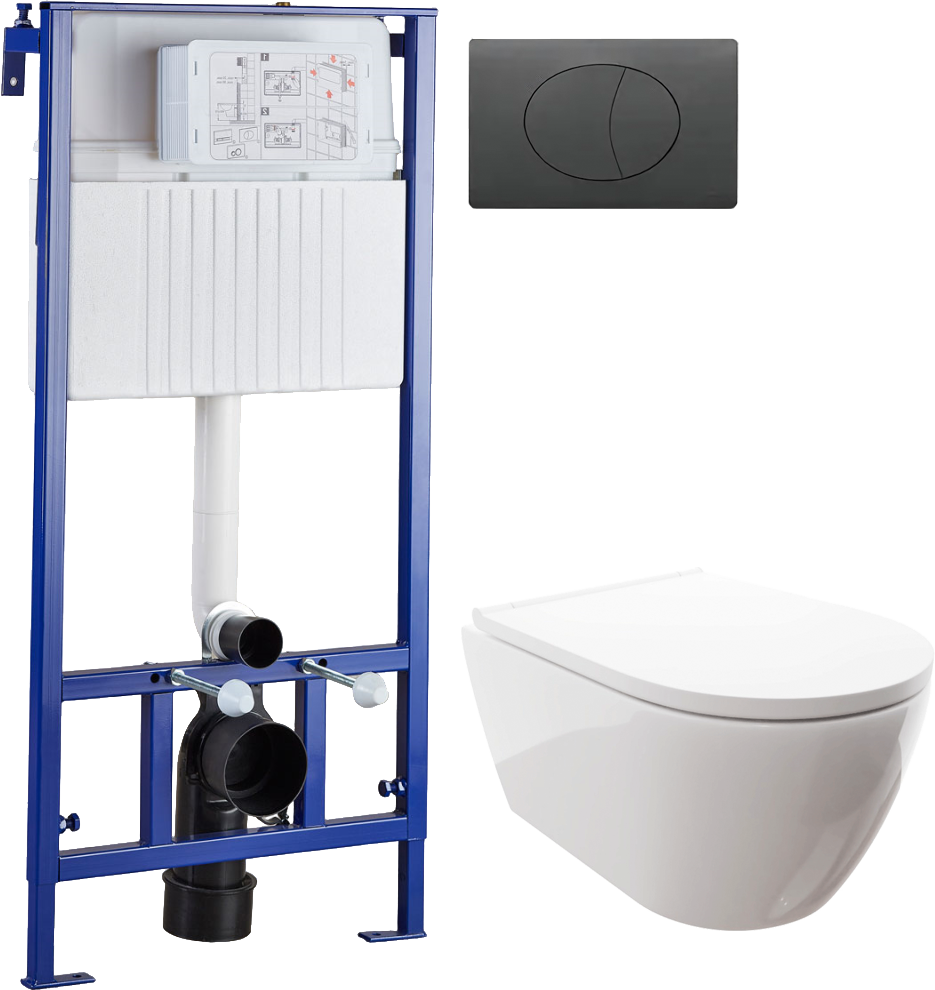 Комплект  Унитаз подвесной DIWO Коломна 0700 с микролифтом + Система инсталляции для унитазов STWORKI 510163 + Кнопка смыва STWORKI 230858 черный матовый