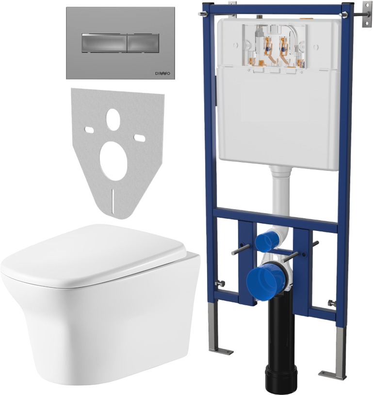 Комплект Унитаз подвесной Cerutti Spa Ami Aria 8780 безободковый, с микролифтом + Система инсталляции для унитазов DIWO 4501 + Кнопка смыва DIWO 7321 хром матовый