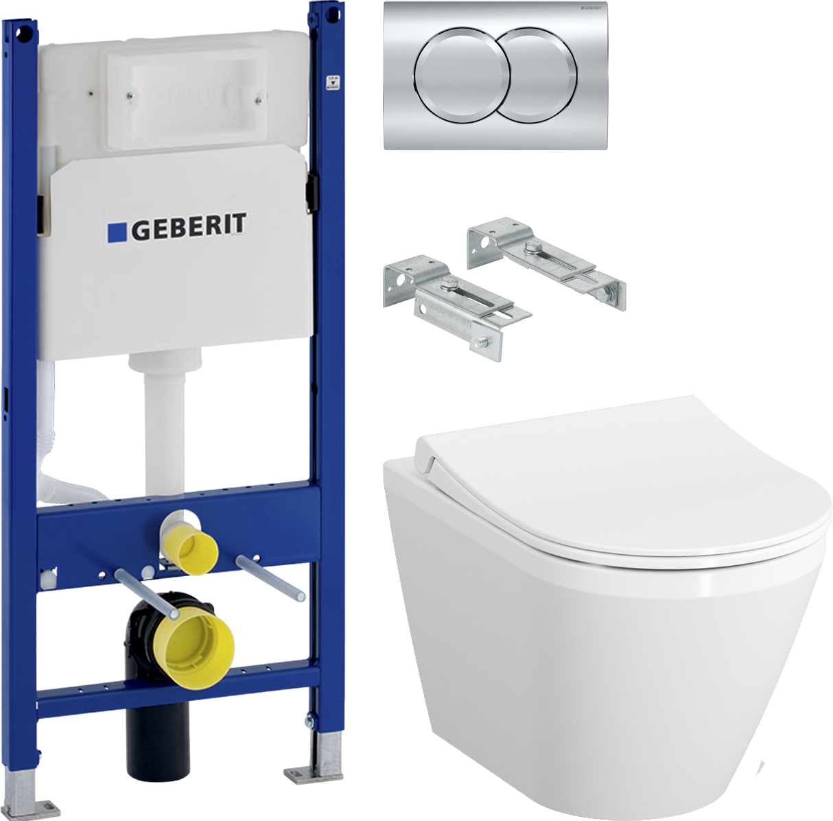 Комплект Унитаз подвесной VitrA Integra 7040B003-0075 + Крышка-сиденье VitrA 110-003-019 + Система инсталляции для унитазов Geberit Duofix Delta 458.124.21.3 с кнопкой смыва, хром