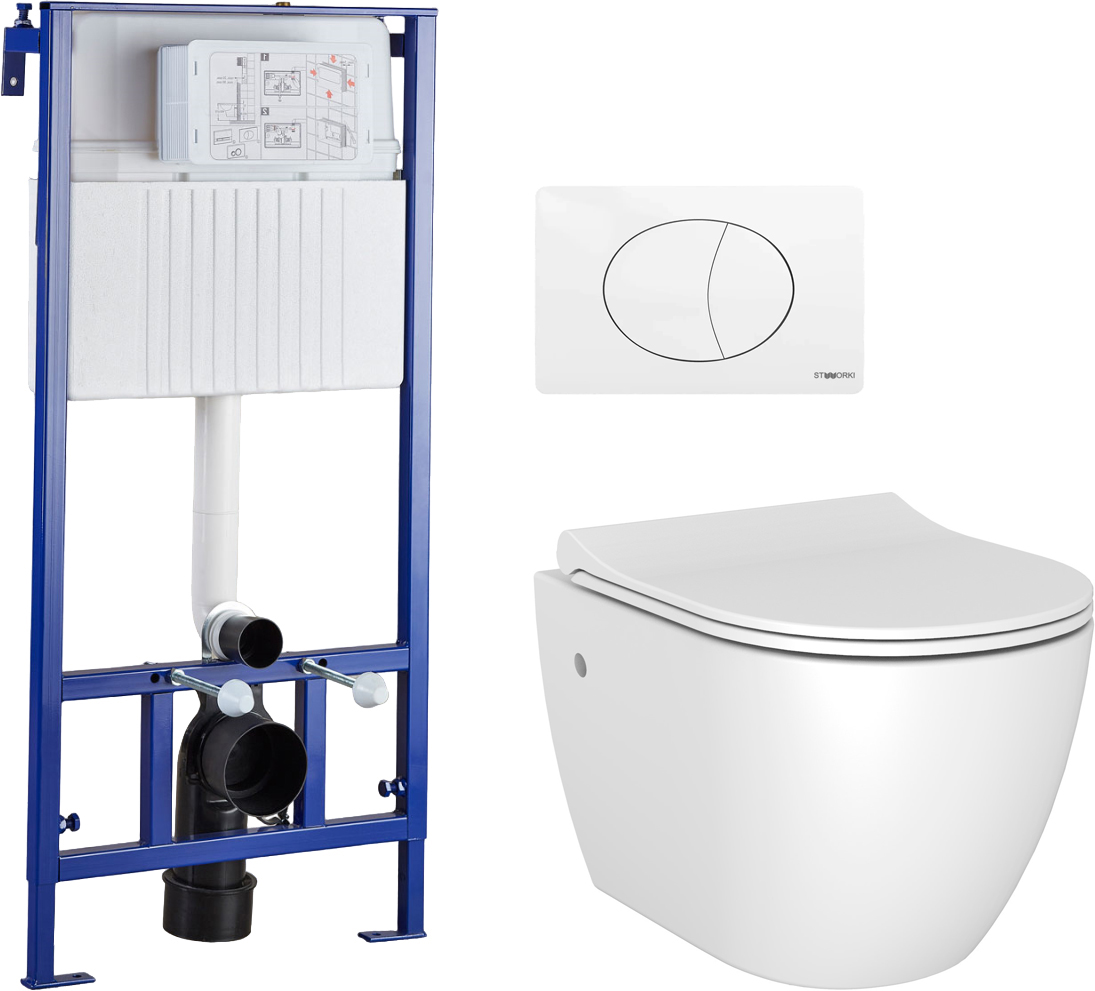 Комплект Унитаз подвесной STWORKI Merlingen MWH48 + Система инсталляции для унитазов STWORKI 510163 + кнопка смыва