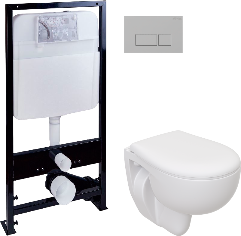 Комплект 4 в 1 Унитаз подвесной Seramiksan Natura A051041H + Сиденье AG50002 + Инсталляция EWRIKA ProLT 0026-2020 + Кнопка 0041 цвет хром