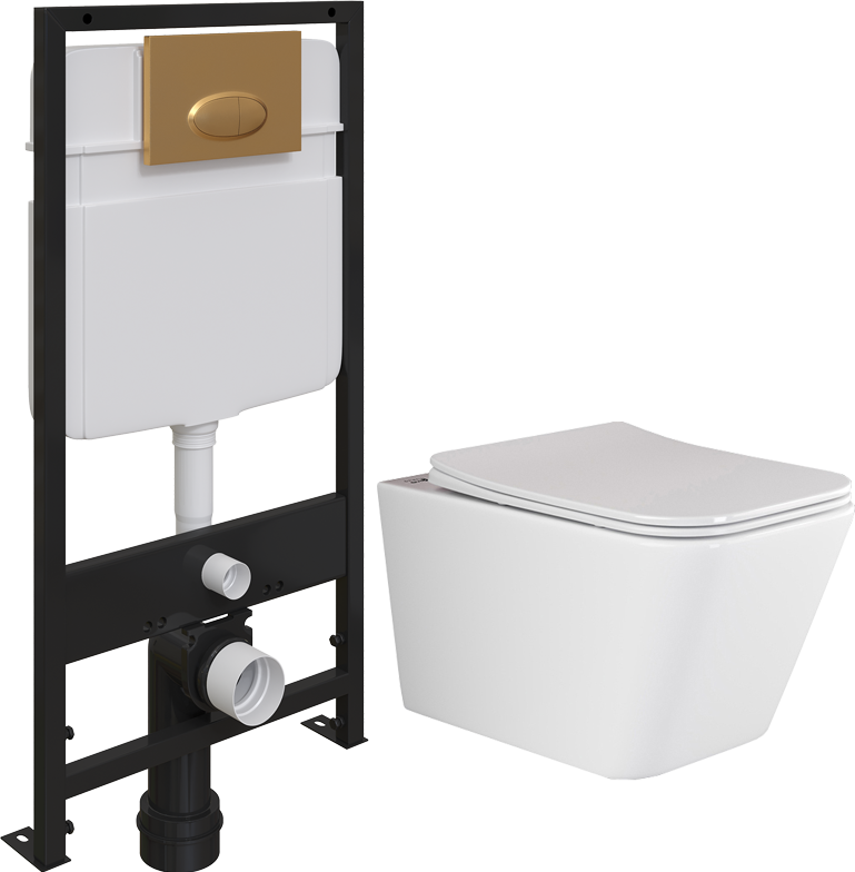 Комплект  Унитаз подвесной Ceramica Nova Metric Rimless CN3007 + Система инсталляции для унитазов EWRIKA ProLT 0026-2020 + Кнопка смыва EWRIKA 0053 золото матовое