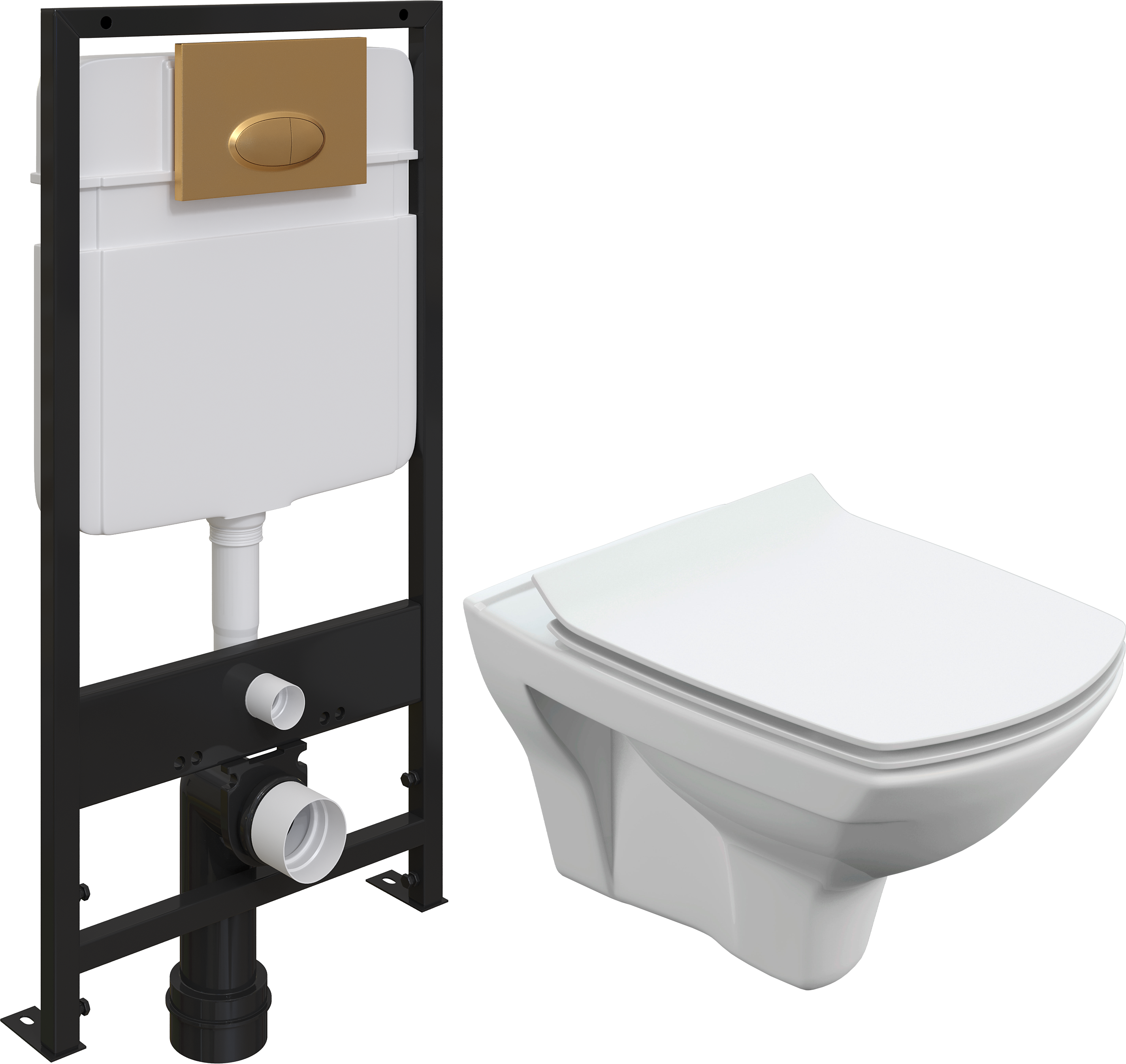 Комплект Унитаз подвесной Cersanit Carina XL Clean On DPL EO slim + Система инсталляции для унитазов EWRIKA ProLT 0026-2020 + Кнопка смыва EWRIKA 0053 золото матовое