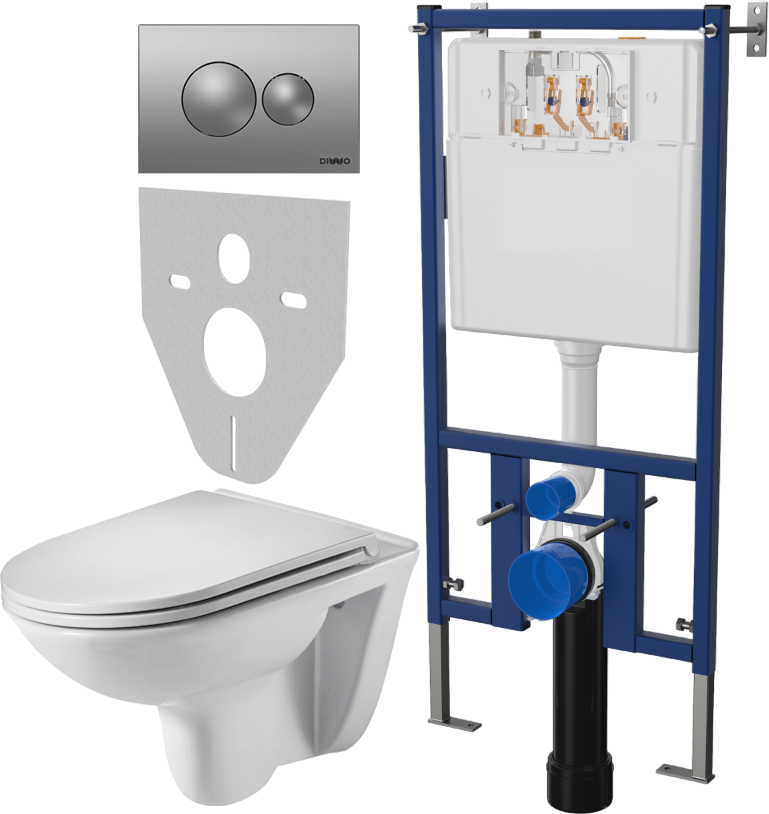 Комплект Унитаз подвесной Weltwasser WW SK Baarbach 004GL-WT безободковый, с микролифтом + Система инсталляции для унитазов DIWO 4501 + Кнопка смыва DIWO 7311 хром матовый