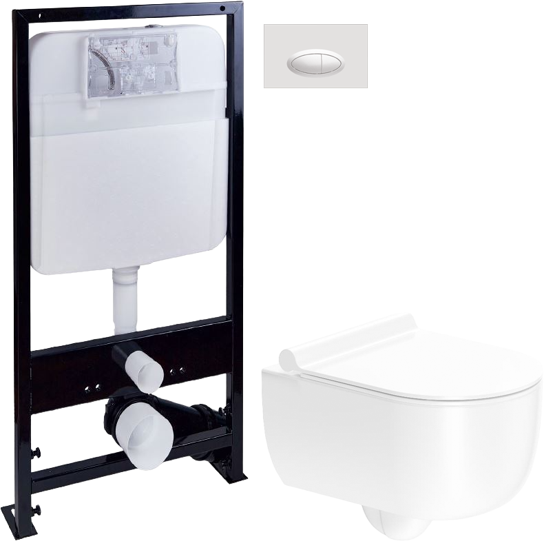 Комплект Унитаз подвесной STWORKI Ольборг HCOLB1700SC безободковый, с микролифтом + Инсталляция EWRIKA ProLT 0026-2020 + Кнопка 0052 белая