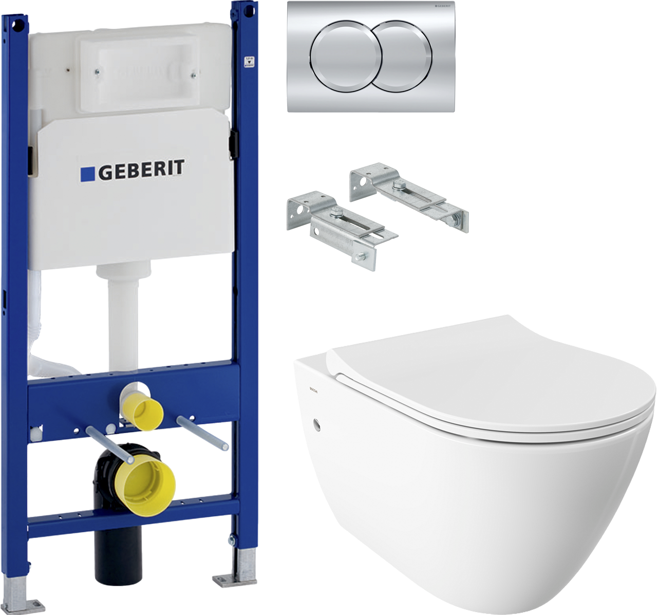 Комплект Унитаз подвесной BOCCHI Venezia 1295-001-0129 белый, с микролифтом + Система инсталляции для унитазов Geberit Duofix Delta 458.124.21.3 с кнопкой смыва, хром
