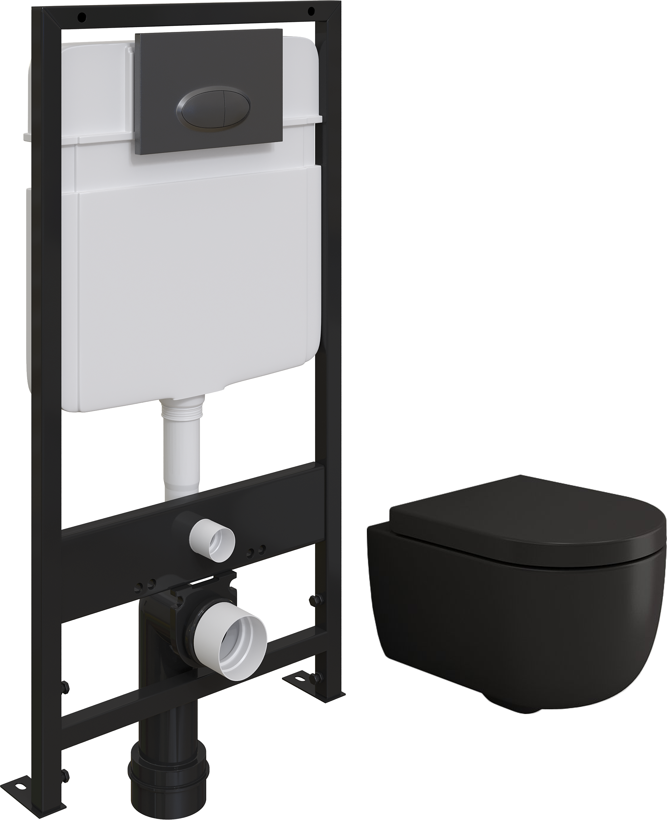 Комплект Унитаз подвесной BOCCHI V-Tondo 1417-004-0129 черный матовый, с микролифтом + Система инсталляции для унитазов EWRIKA ProLT 0026-2020 с кнопкой смыва 0054 черной матовой