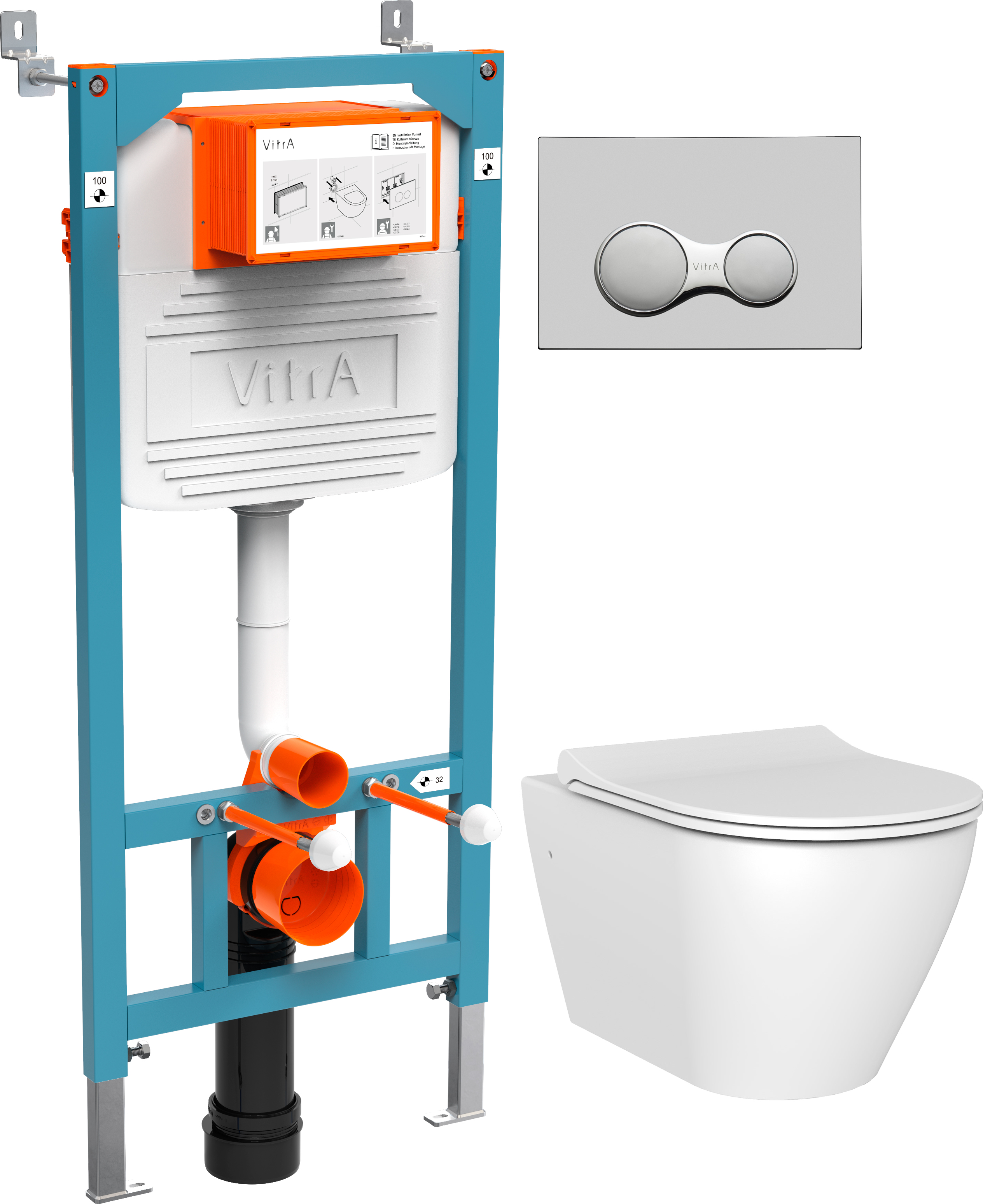 Комплект Унитаз подвесной STWORKI Merlingen MWH55 + Инсталляция VitrA 800-2010 с кнопкой смыва, хром