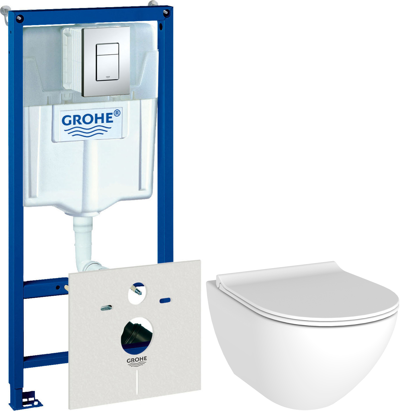 Комплект  Унитаз подвесной STWORKI Merlingen HWH55 безободковый + Система инсталляции для унитазов Grohe Rapid SL 38775001 4 в 1 с кнопкой смыва
