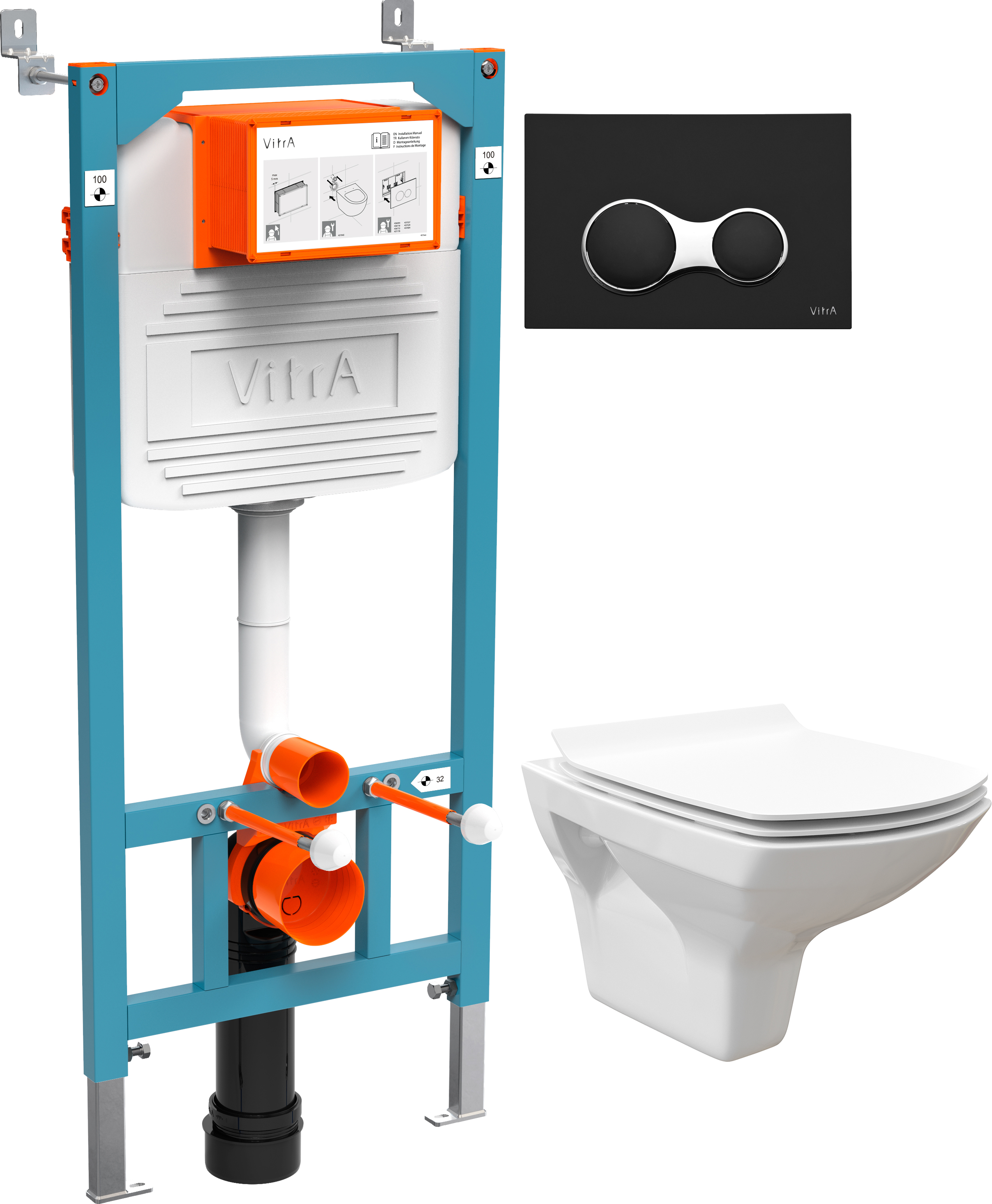 Комплект Унитаз подвесной STWORKI Стокгольм Clean On DPL EO slim 63428 безободковый + Инсталляция VitrA 800-2011 с черной кнопкой смыва