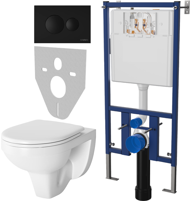 Комплект Унитаз подвесной Berges Wasserhaus Gamma 081105 с микролифтом + Система инсталляции для унитазов DIWO 4501 + Кнопка смыва DIWO 7313 черная матовая