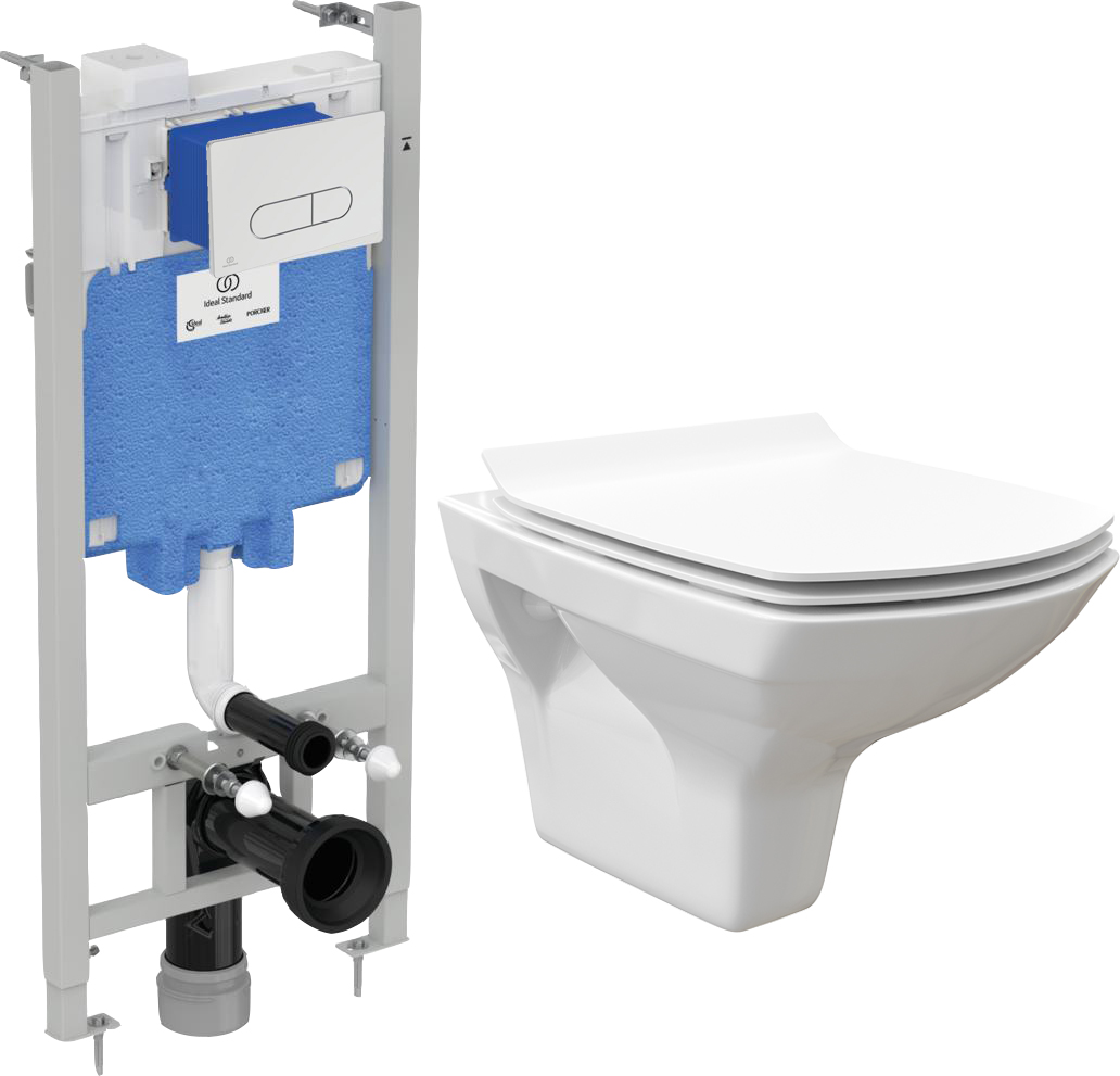 Комплект Унитаз подвесной STWORKI Стокгольм Clean On DPL EO slim безободковый + Система инсталляции для унитазов Ideal Standard ProSys Eco Frame 2.0 с кнопкой смыва