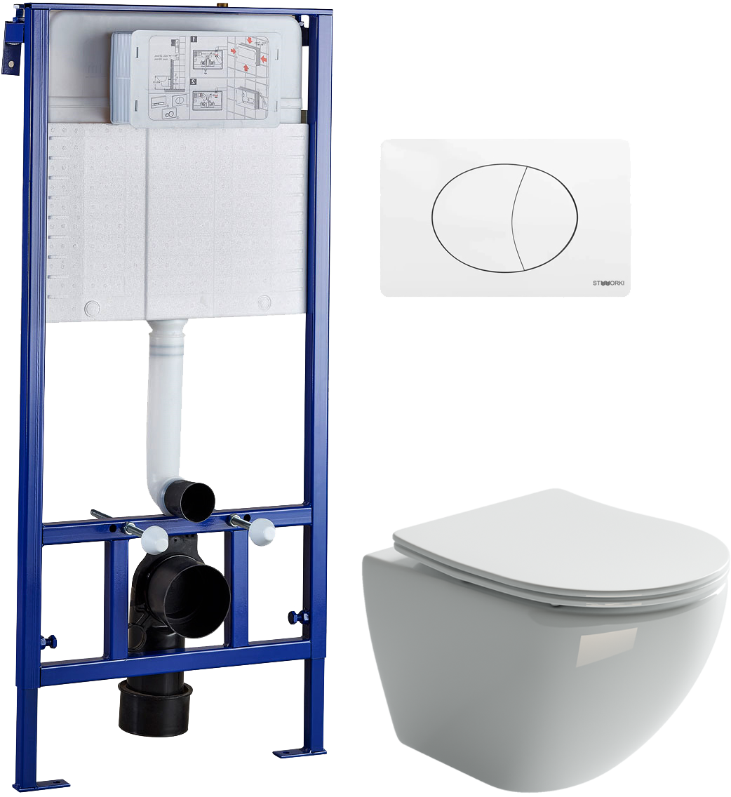 Комплект 2 в 1 Унитаз подвесной Ceramicanova Metropol CN4002 + Инсталляция с кнопкой STWORKI 510162 цвет матовый белый
