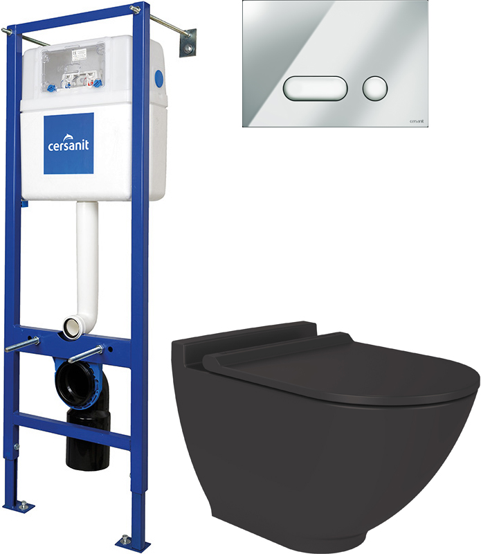 Комплект  Унитаз подвесной STWORKI Rotenburg SWH52 безободковый + Система инсталляции для унитазов Cersanit Vector + Кнопка смыва Cersanit Intera P-BU