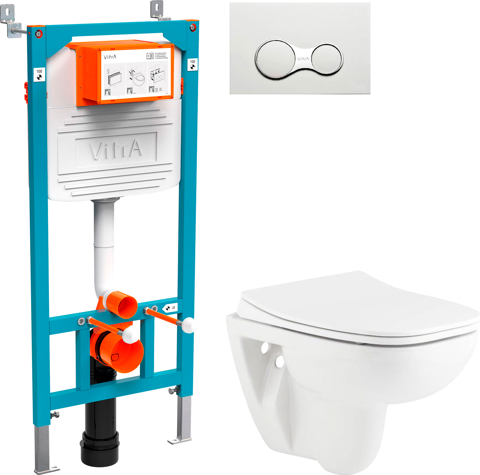 Комплект Унитаз подвесной Seramiksan Petite A101002H + Система инсталляции для унитазов VitrA 800-2009 с кнопкой смыва, белая