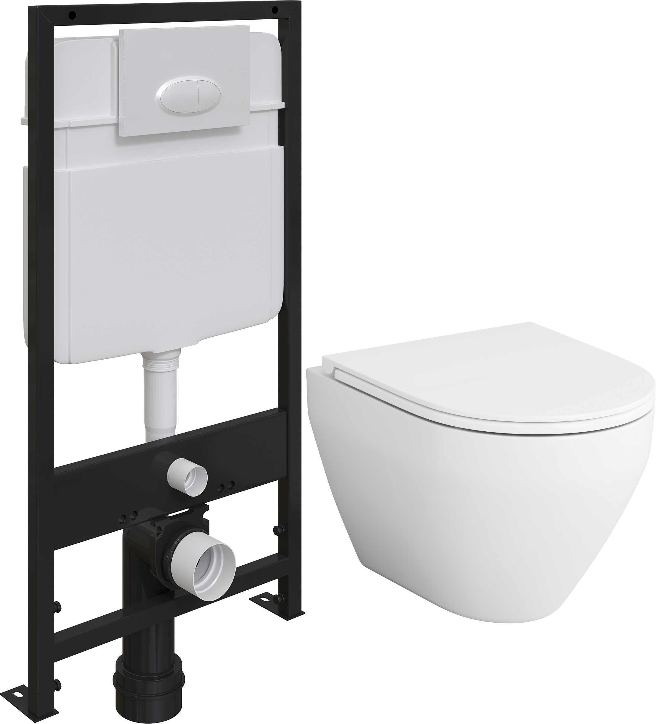 Комплект Унитаз подвесной AM.PM Spirit V2.0 FlashClean безободковый, с микролифтом + Система инсталляции для унитазов EWRIKA ProLT 0026-2020 + Кнопка смыва EWRIKA 0052 белая