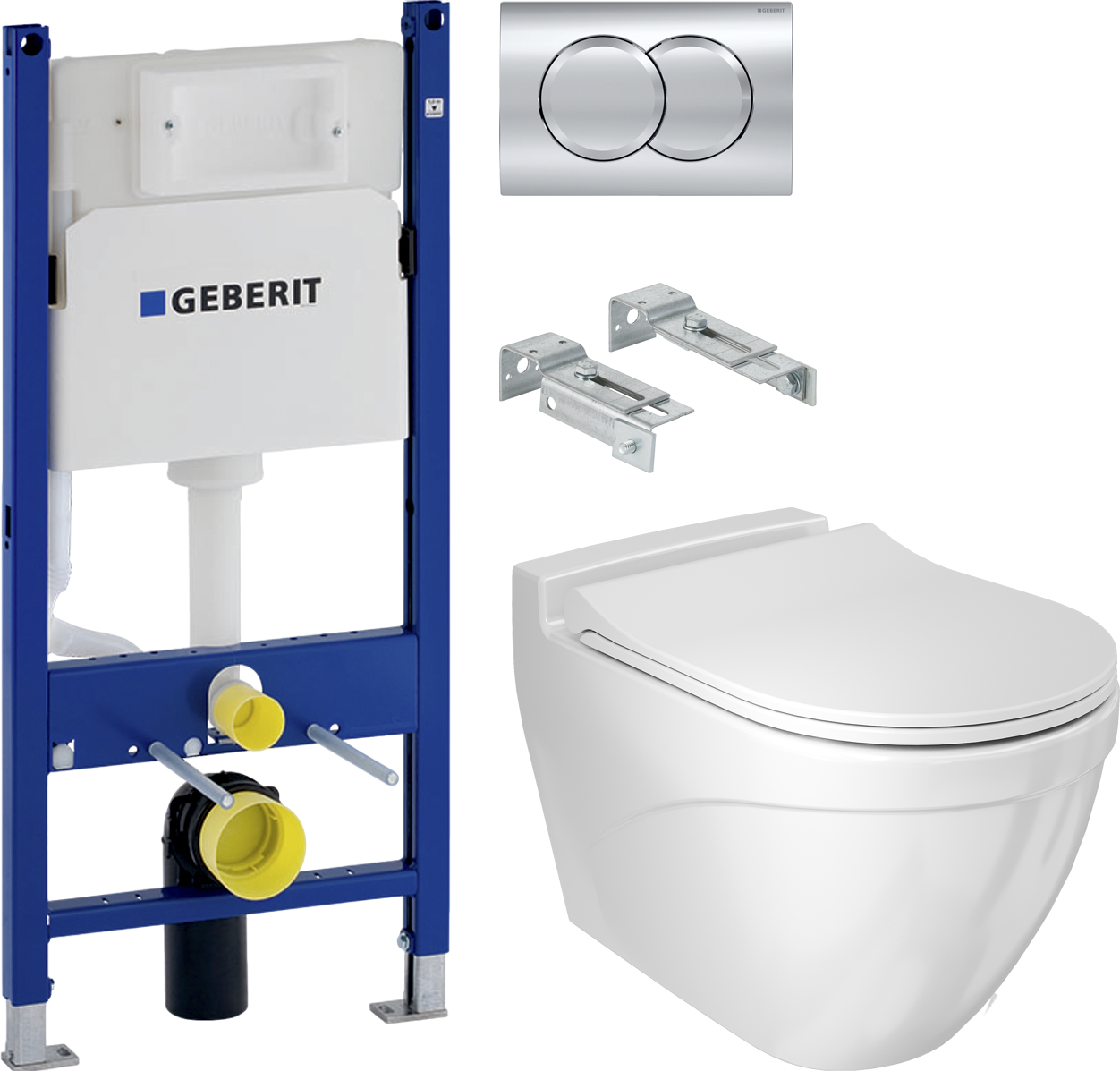 Комплект Унитаз подвесной BOCCHI Taormina Arch 1012-001-0129 белый, с крышкой A0336-001 с микролифтом + Система инсталляции для унитазов Geberit Duofix Delta 458.124.21.3 с кнопкой смыва, хром