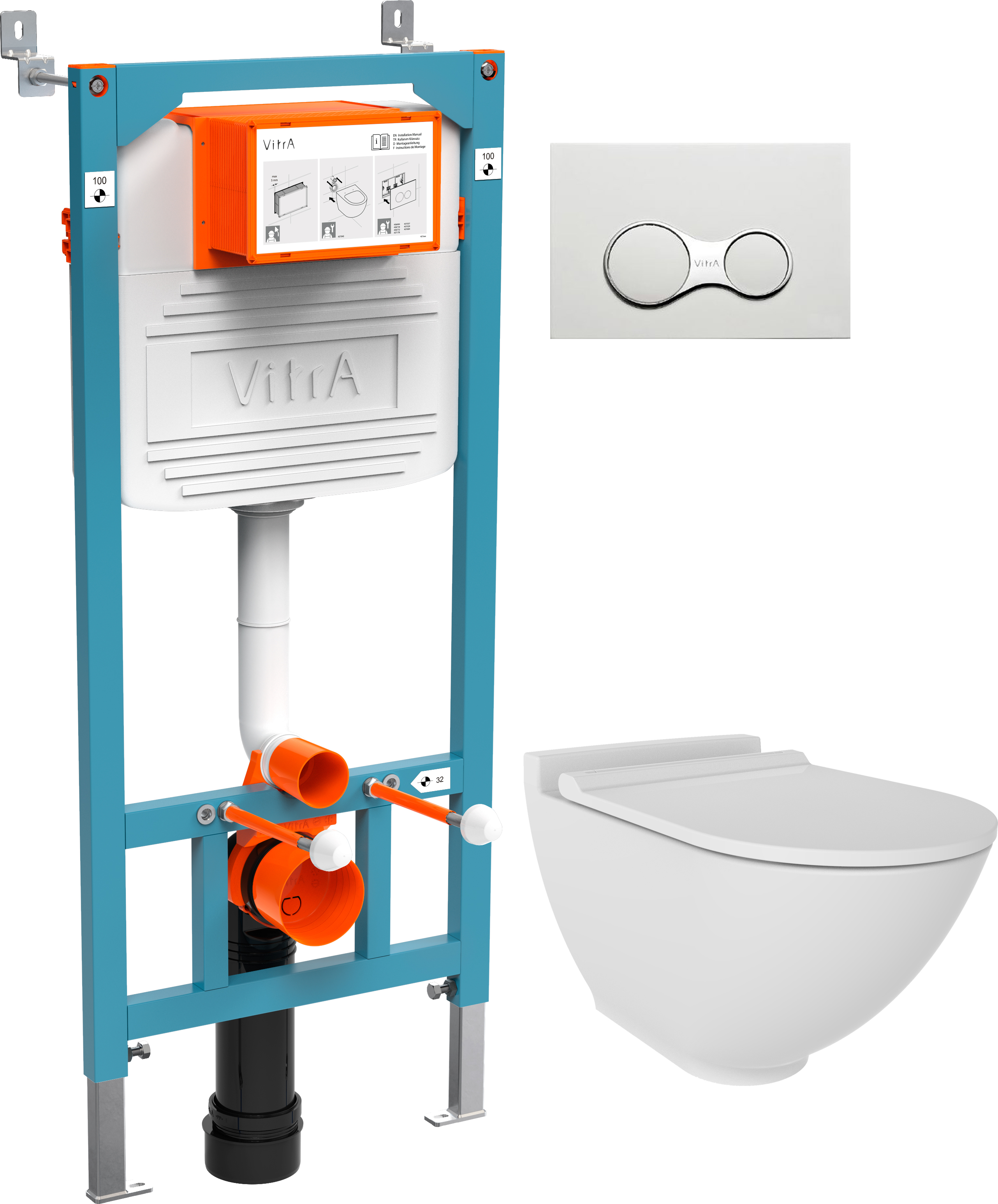 Комплект Унитаз подвесной STWORKI Rotenburg WH52 безободковый + Инсталляция VitrA 800-2009 с белой кнопкой смыва