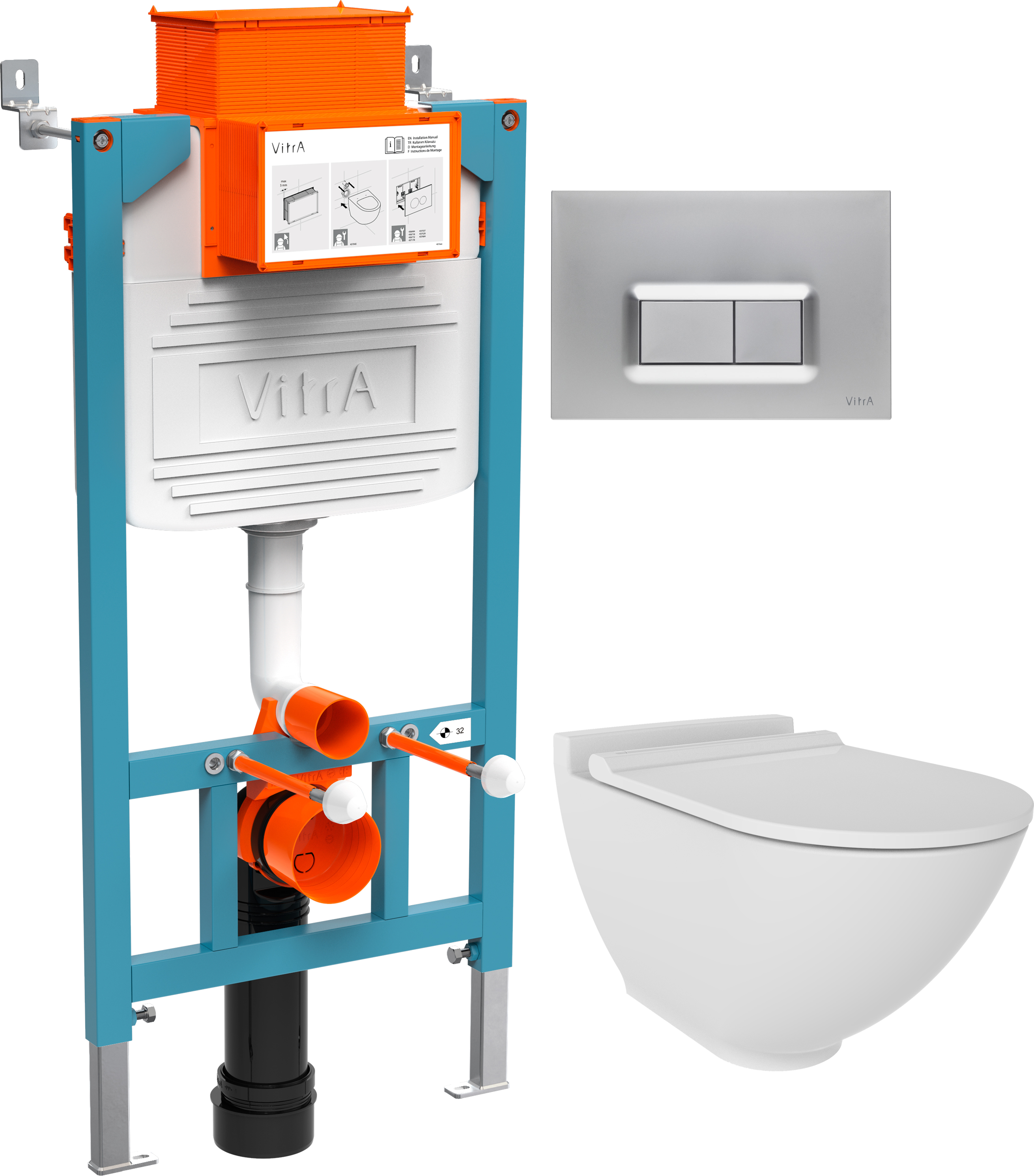 Комплект Унитаз подвесной STWORKI Rotenburg WH52 безободковый + Инсталляция VitrA 800-2016 с кнопкой смыва, хром