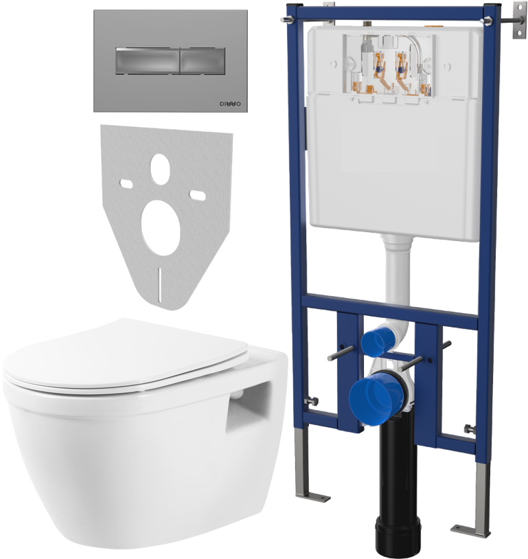 Комплект Унитаз подвесной BelBagno Loto BB070CHR/SC безободковый, с микролифтом + Система инсталляции для унитазов DIWO 4501 + Кнопка смыва DIWO 7321 хром матовый