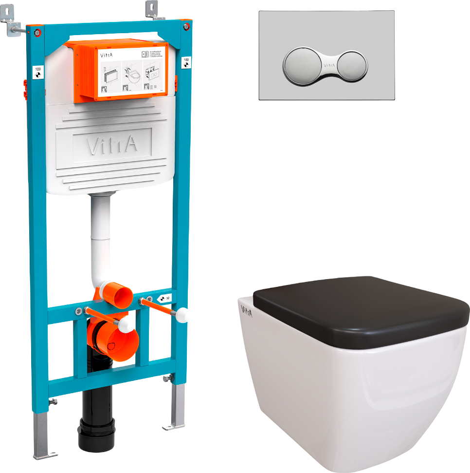 Комплект Унитаз подвесной Vitra Shift 7742B003-0075 с крышкой 91-083-009 + система инсталляции 800-2010 кнопка смыва хром