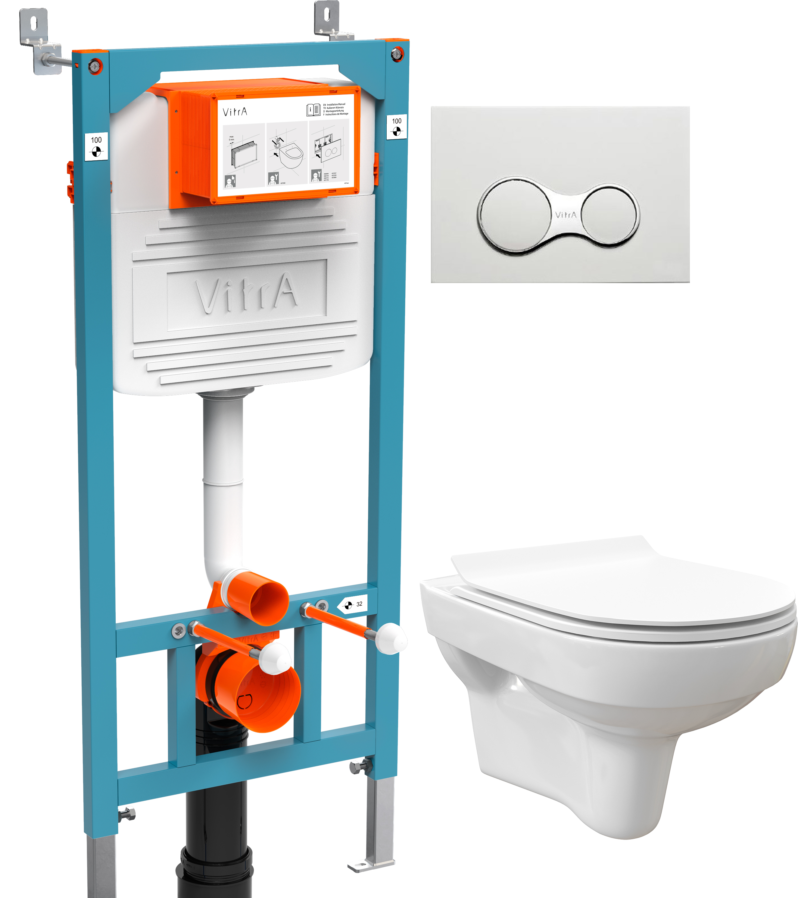 Комплект Унитаз подвесной STWORKI Хельсинки Clean On DPL EO slim 63429 безободковый + Инсталляция VitrA 800-2009 с белой кнопкой смыва