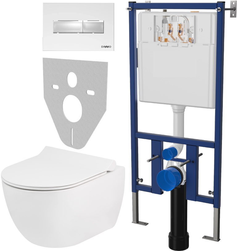 Комплект Унитаз подвесной Seramiksan Hill A031161H безободковый, с микролифтом + Система инсталляции для унитазов DIWO 4501 + Кнопка смыва DIWO 7320 белая