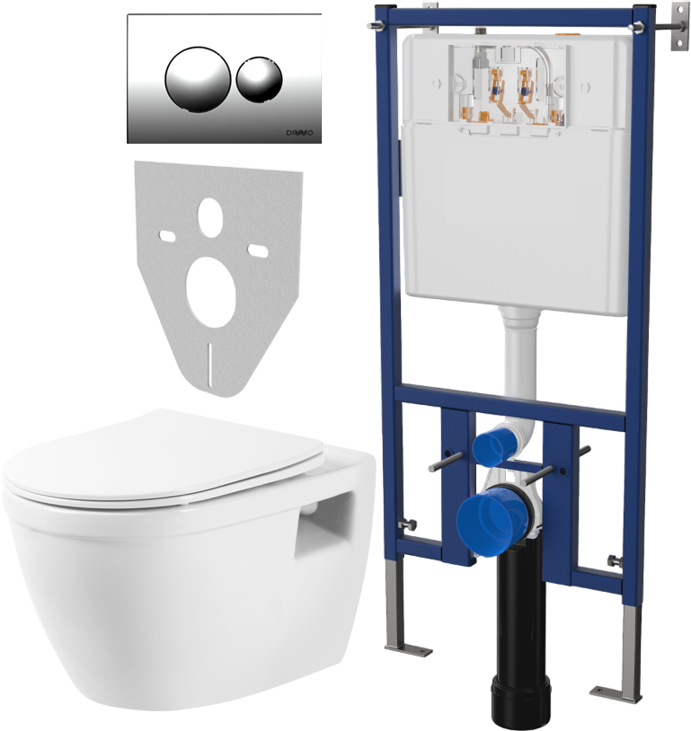 Комплект Унитаз подвесной BelBagno Loto BB070CHR/SC безободковый, с микролифтом + Система инсталляции для унитазов DIWO 4501 + Кнопка смыва DIWO 7312 хром