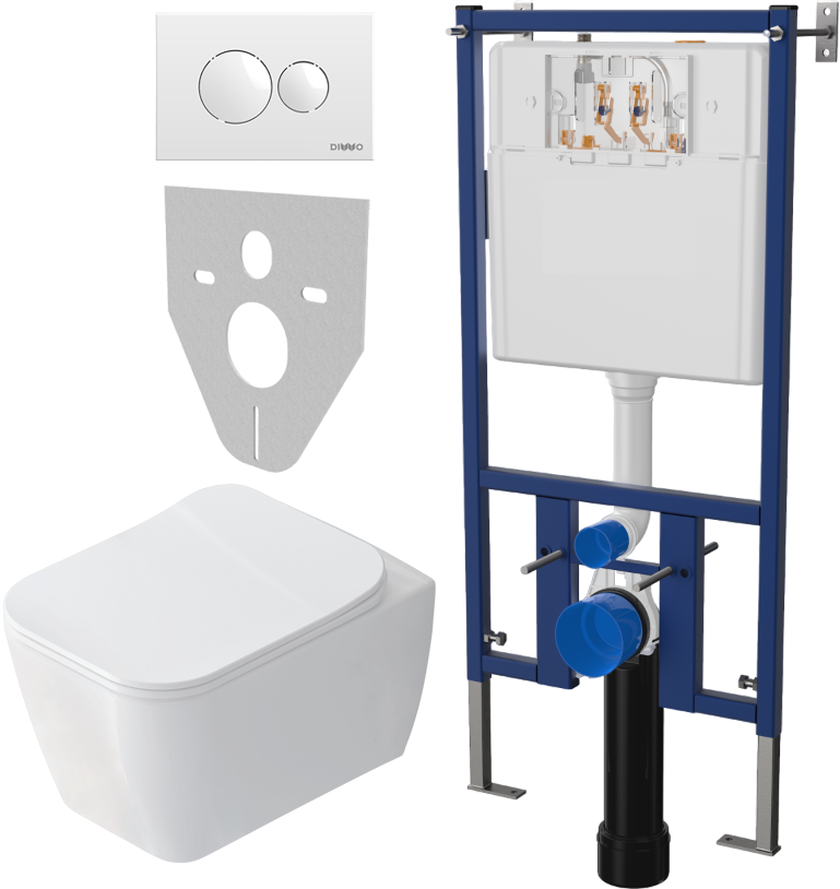 Комплект Унитаз подвесной STWORKI Монтре SETK3204-2616 безободковый, с микролифтом + Система инсталляции для унитазов DIWO 4501 + Кнопка смыва DIWO 7310 белая