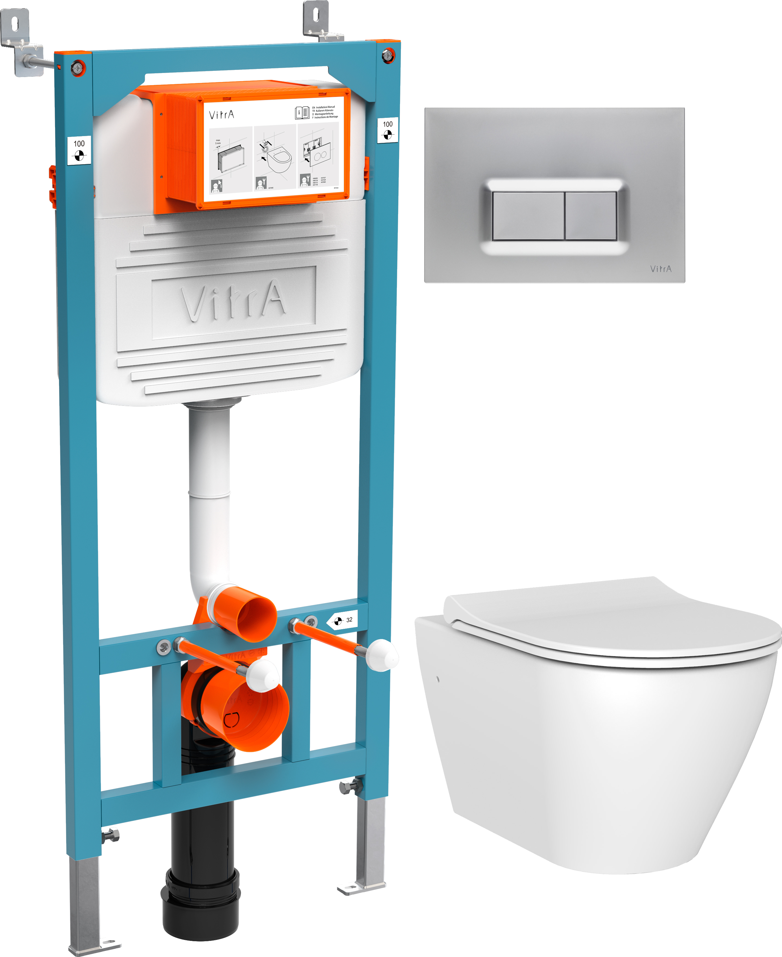 Комплект Унитаз подвесной STWORKI Merlingen MWH55 + Инсталляция VitrA 800-2013 с кнопкой смыва, хром