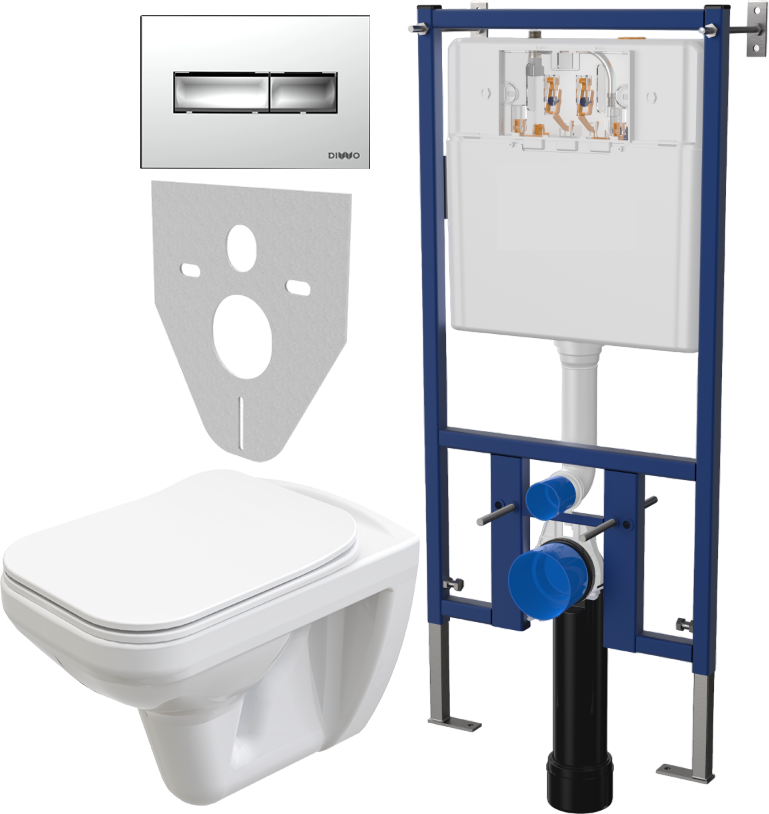 Комплект Унитаз подвесной STWORKI Дублин SETK3504-0605-001-1-6000 с микролифтом + Система инсталляции для унитазов DIWO 4501 + Кнопка смыва DIWO 7322 хром