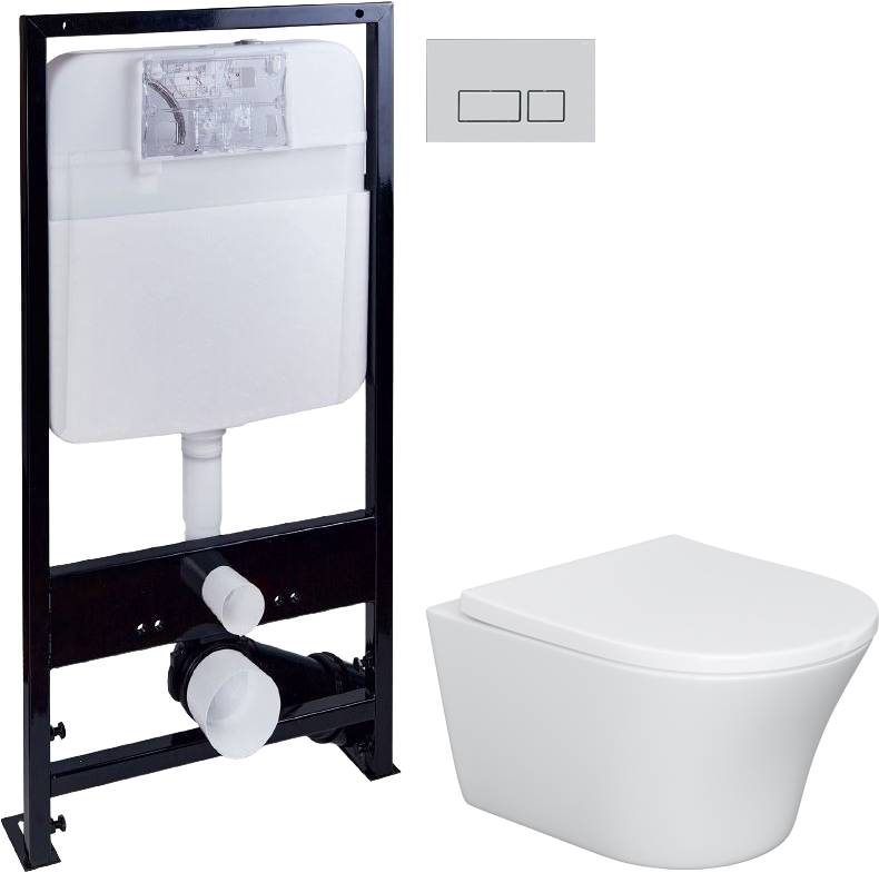 Комплект Унитаз подвесной STWORKI Вестерос HCVST1700SC безободковый, с микролифтом + Инсталляция EWRIKA ProLT 0026-2020 + Кнопка 0040 хром матовый