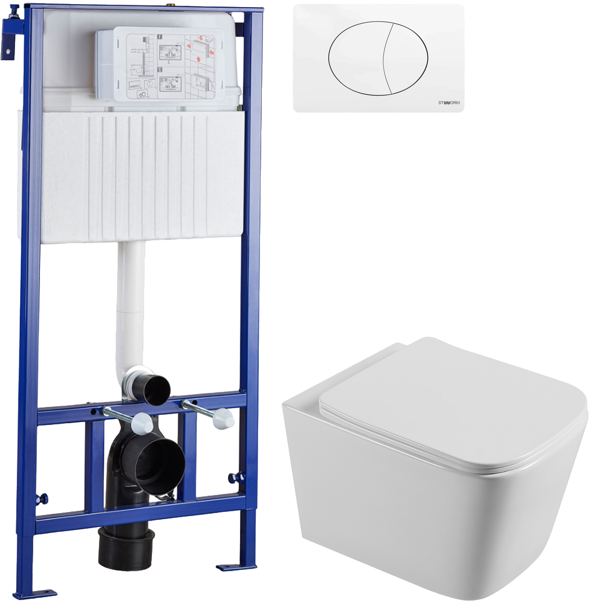 Комплект Унитаз подвесной STWORKI Бурос BU-04up безободковый, с микролифтом + Инсталляция + Кнопка 230824 белая