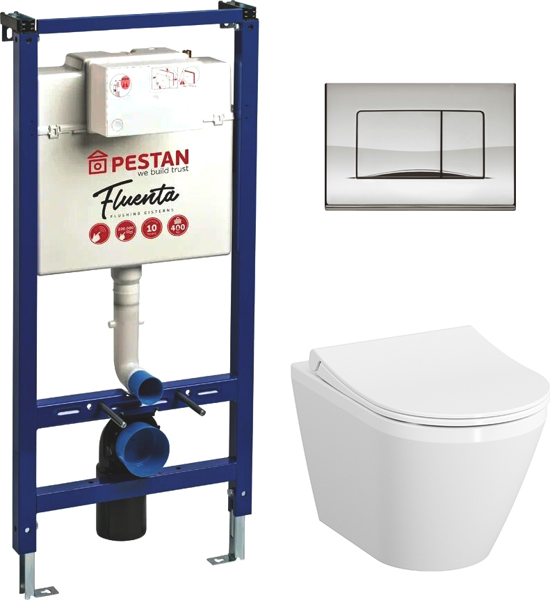 Комплект Унитаз подвесной VitrA Integra 7040B003-0075 + Крышка 110-003-019 + Инсталляция Pestan Fluenta 40006356 + Кнопка Active 40006361 хром глянец