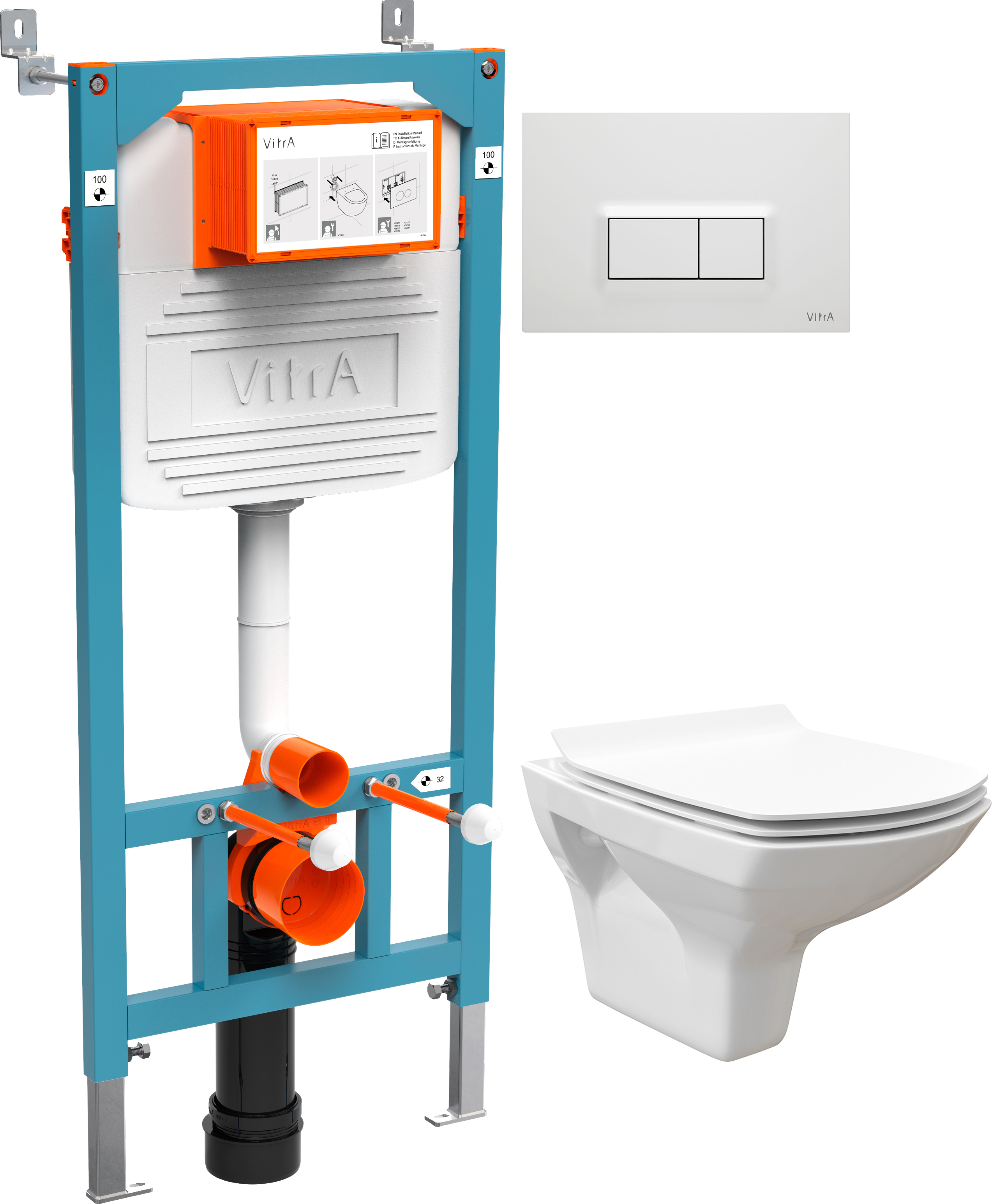 Комплект Унитаз подвесной STWORKI Стокгольм Clean On DPL EO slim 63428 безободковый + Инсталляция VitrA 800-2012 с белой кнопкой смыва