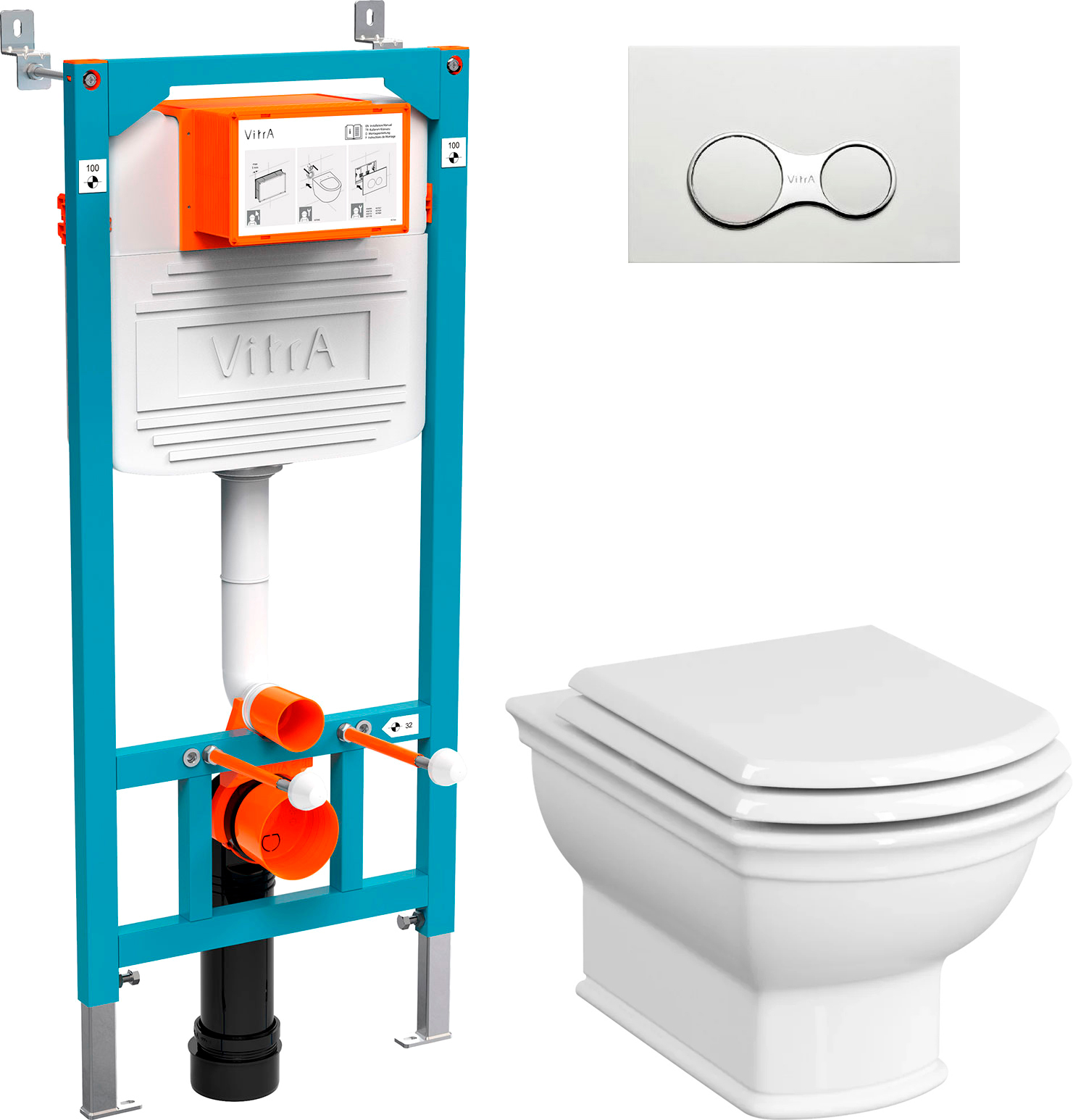 Комплект  Система инсталляции VitrA 800-2009 с кнопкой смыва, белая + Чаша для унитаза подвесного VitrA Valarte 7805B003-0075 + Крышка-сиденье VitrA Valarte 124-003-009 с микролифтом