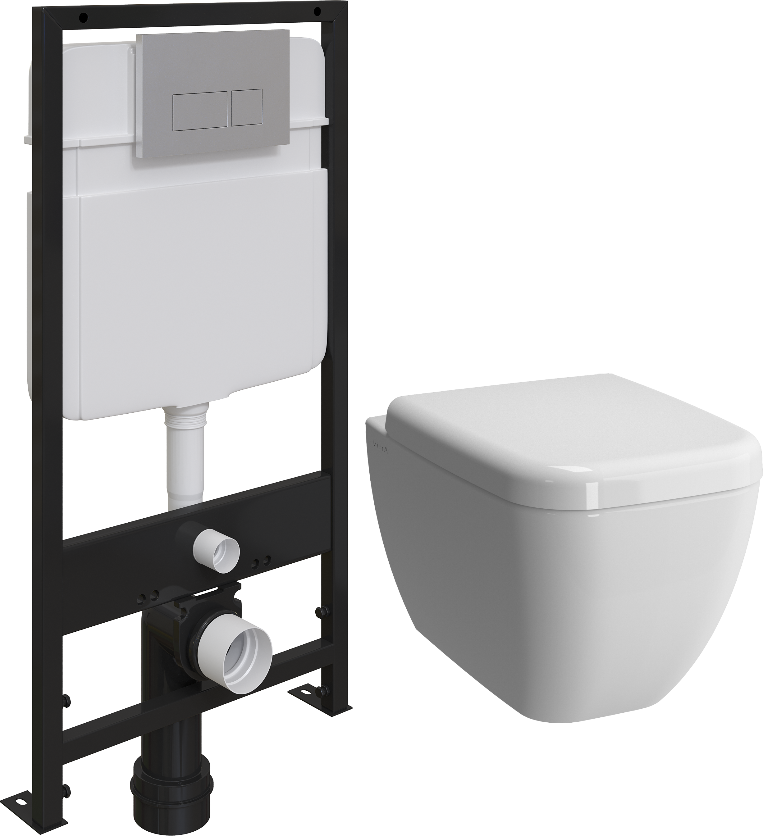 Комплект Унитаз подвесной VitrA Shift 7742B003-0075 безободковый, с микролифтом + Система инсталляции для унитазов EWRIKA ProLT 0026-2020 + Кнопка смыва EWRIKA 0040 хром матовый