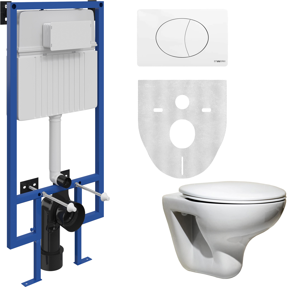 Комплект Унитаз подвесной Roca Mateo 346200000 с микролифтом + Система инсталляции для унитазов STWORKI 510162 + кнопка смыва