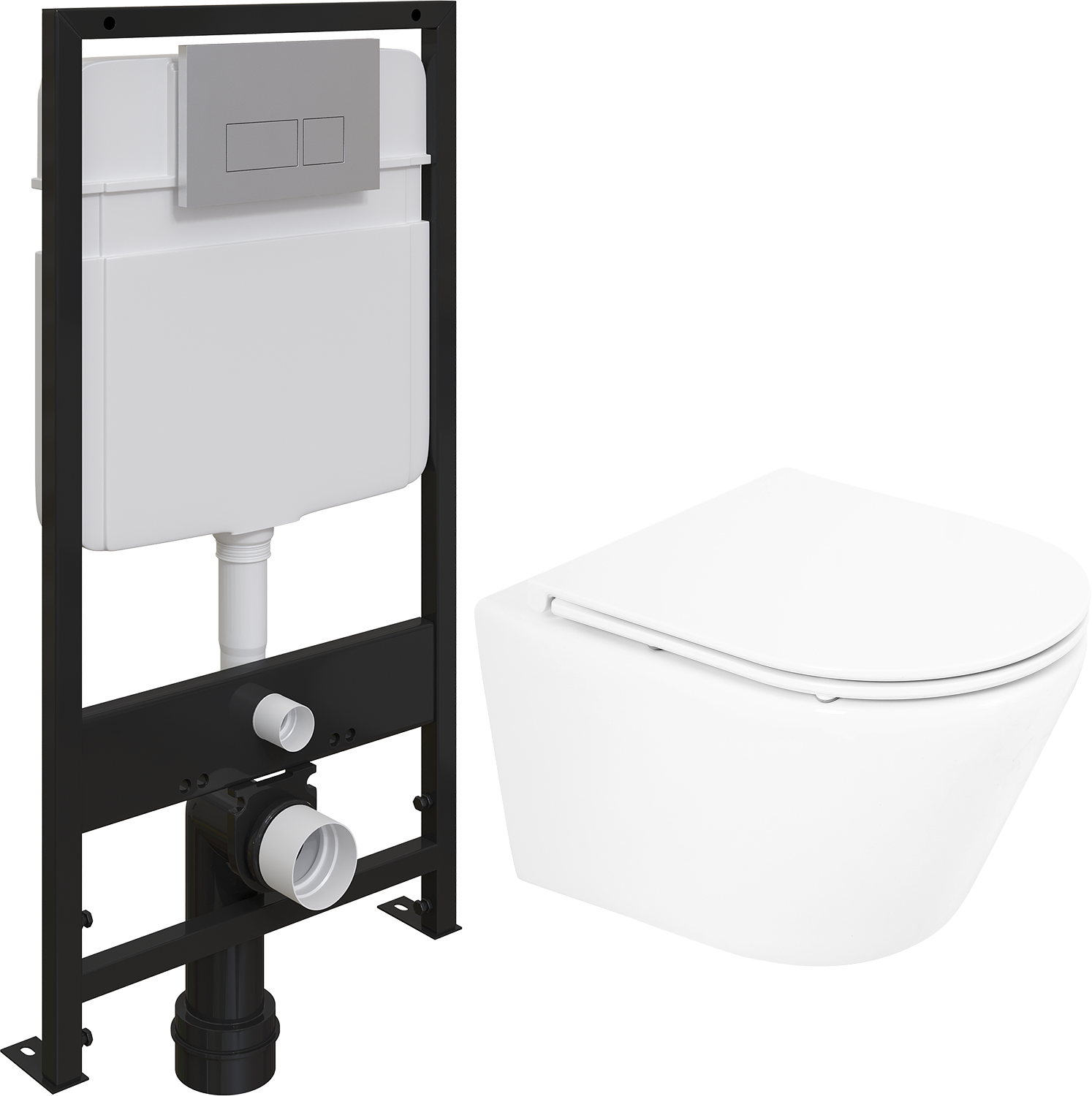 Комплект Унитаз подвесной BelBagno Tre BB8001CHR/SC безободковый, с микролифтом + Система инсталляции для унитазов EWRIKA ProLT 0026-2020 + Кнопка смыва EWRIKA 0040 хром матовый