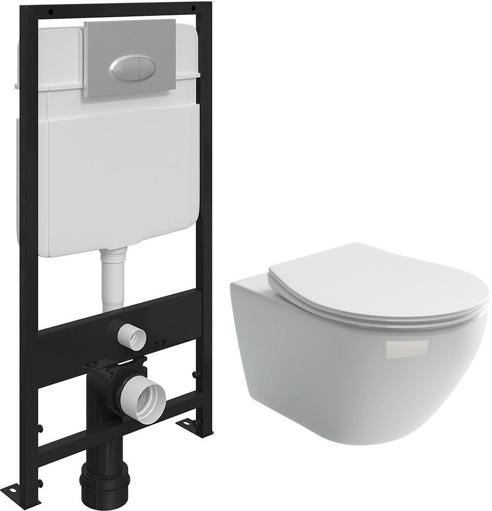 Комплект Унитаз подвесной Ceramica Nova Pearl CN8001 с микролифтом + Система инсталляции для унитазов EWRIKA ProLT 0026-2020 + Кнопка смыва EWRIKA 0050 хром матовый