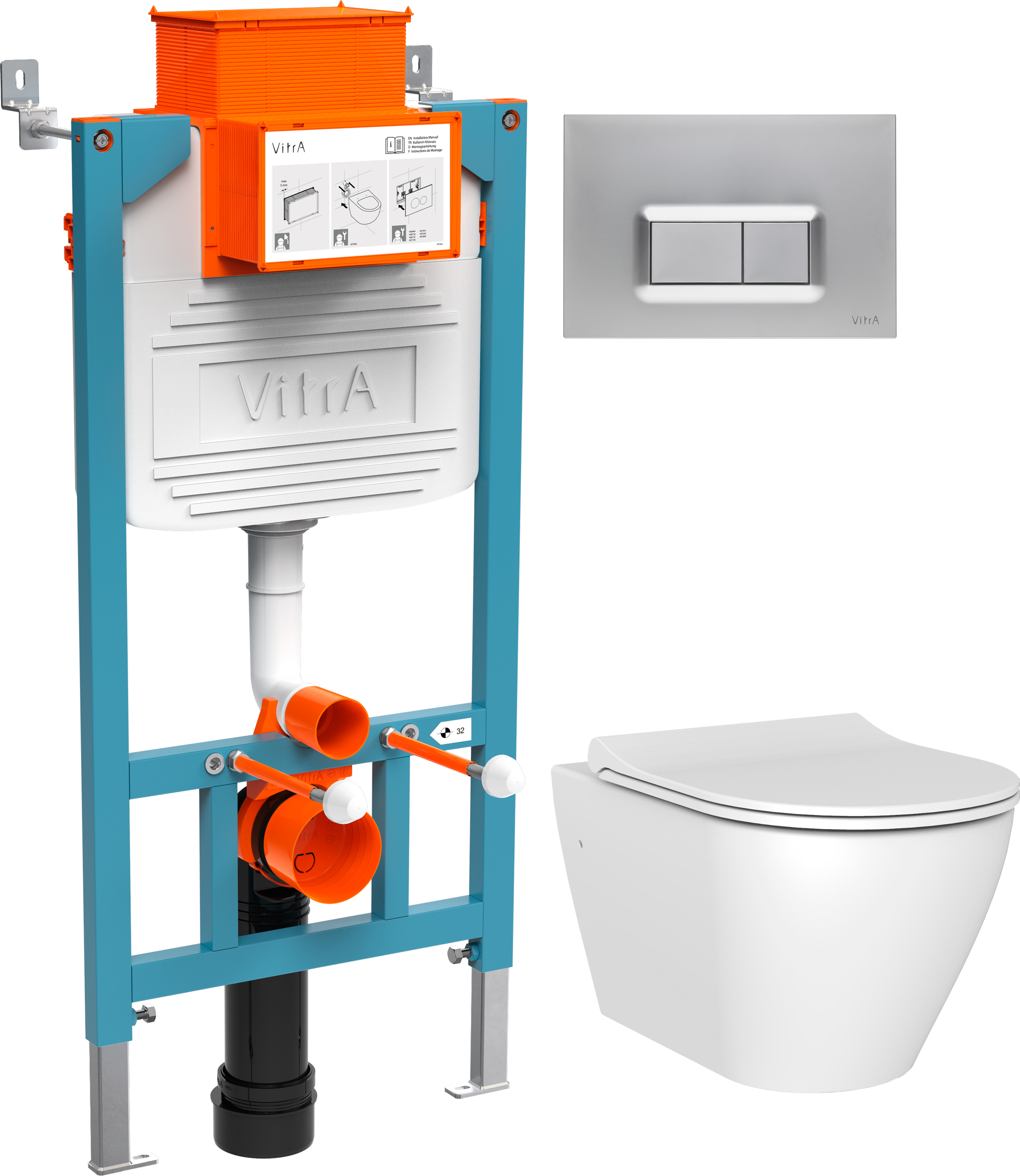 Комплект Унитаз подвесной STWORKI Merlingen MWH55 + Инсталляция VitrA 800-2016 с кнопкой смыва, хром