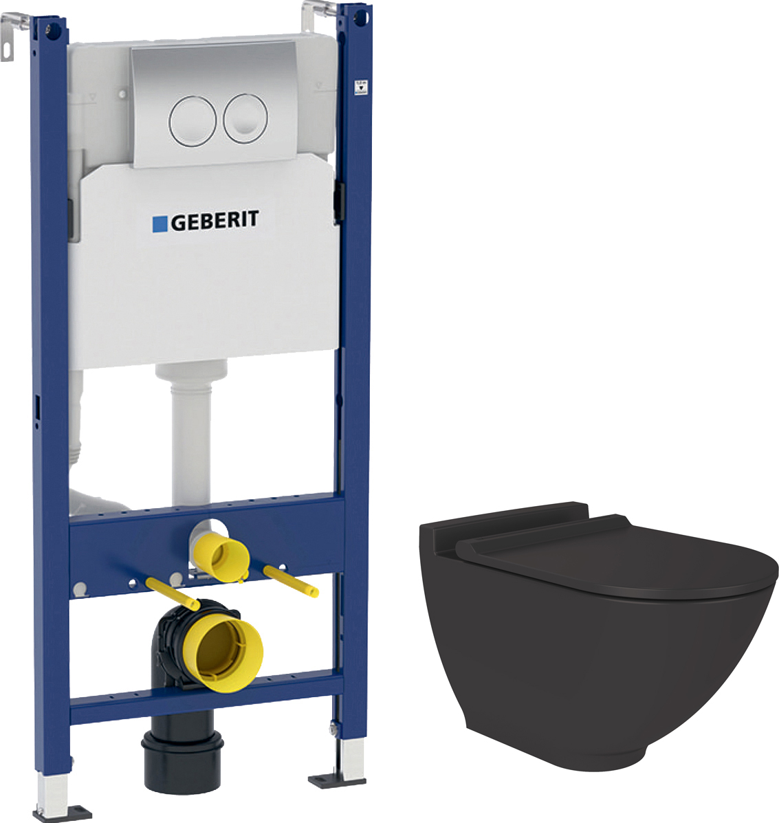 Комплект Унитаз подвесной STWORKI Rotenburg SWH52 безободковый + Инсталляция Geberit Duofix Delta 458.124.21.1 3 в 1 с кнопкой смыва, хром