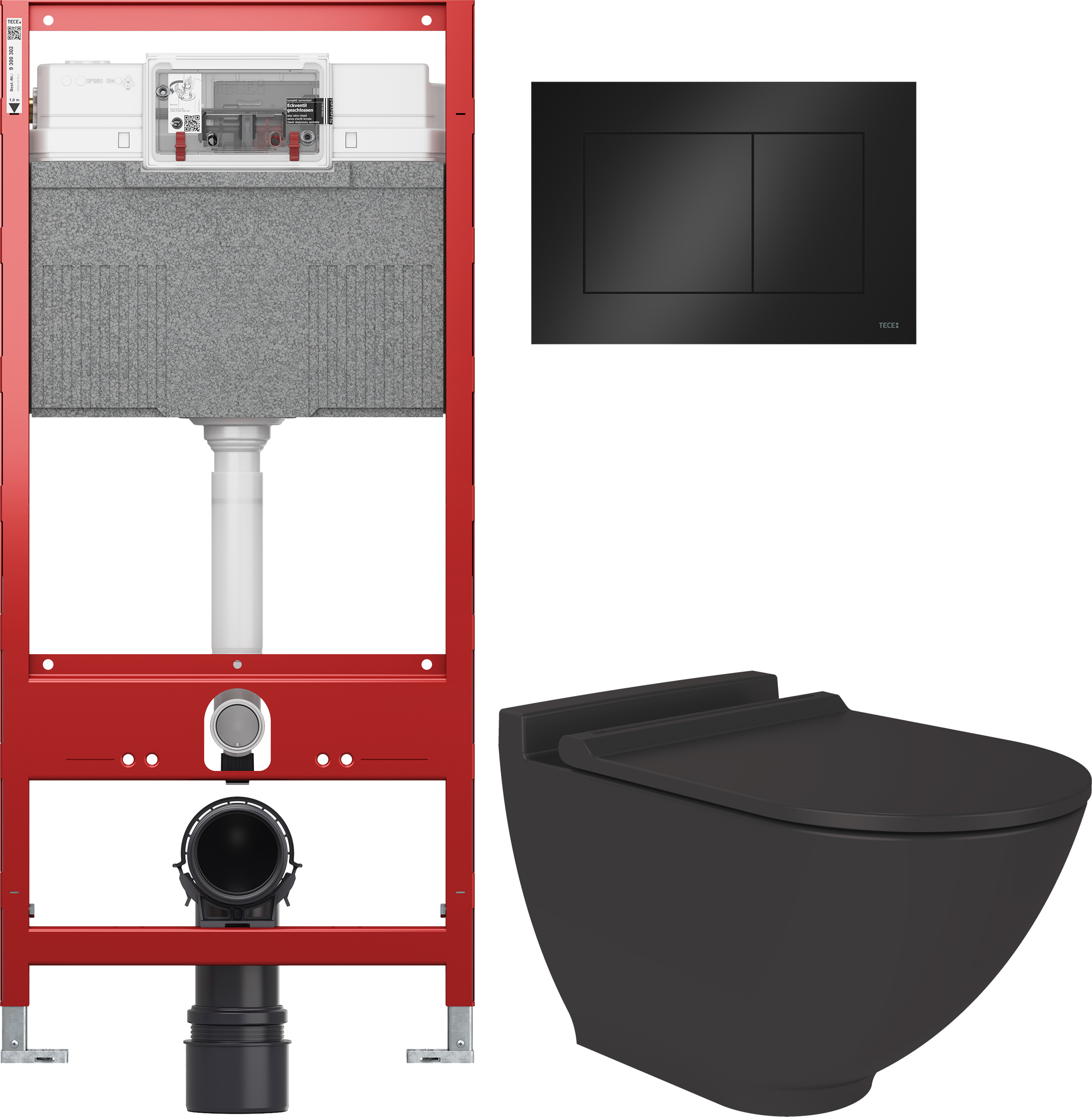 Комплект 3 в 1 Унитаз подвесной STWORKI Rotenburg SWH52 + Инсталляция TECE Profil TECEprofil Uni 2.0 9300302 + Кнопка Now 9240407 цвет матовый черный