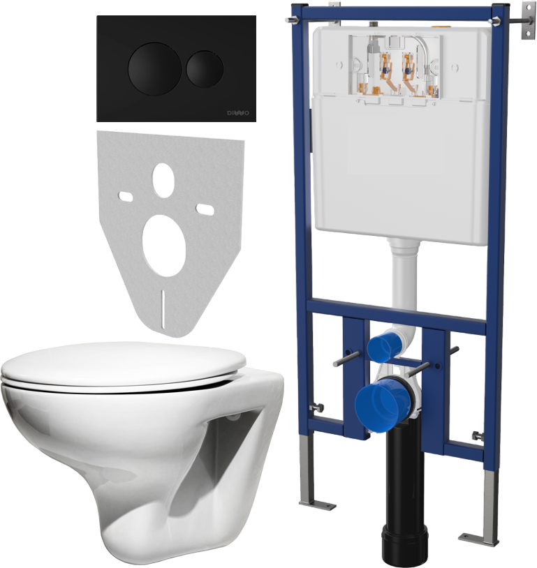 Комплект 4 в 1 Унитаз подвесной Roca Mateo 346200000 + Сиденье DIWO Матео 0346 быстросъемное, с микролифтом + Инсталляция 4501 + Кнопка 7313 цвет матовый черный