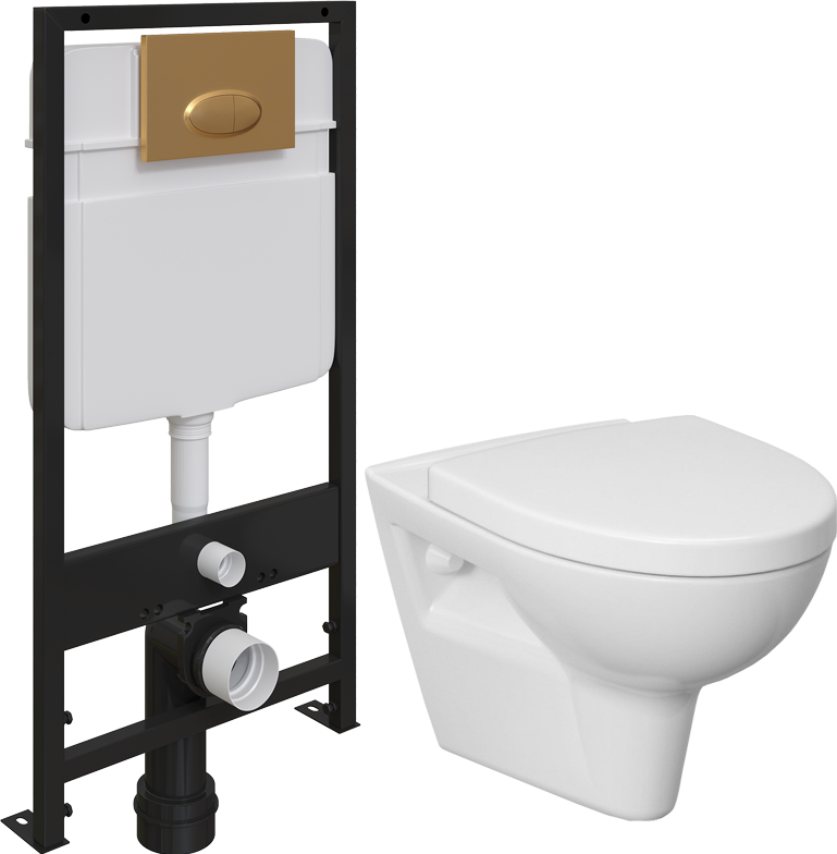 Комплект Унитаз подвесной Cersanit Parva Clean On DPL EO с микролифтом + Система инсталляции для унитазов EWRIKA ProLT 0026-2020 + Кнопка смыва EWRIKA 0053 золото матовое