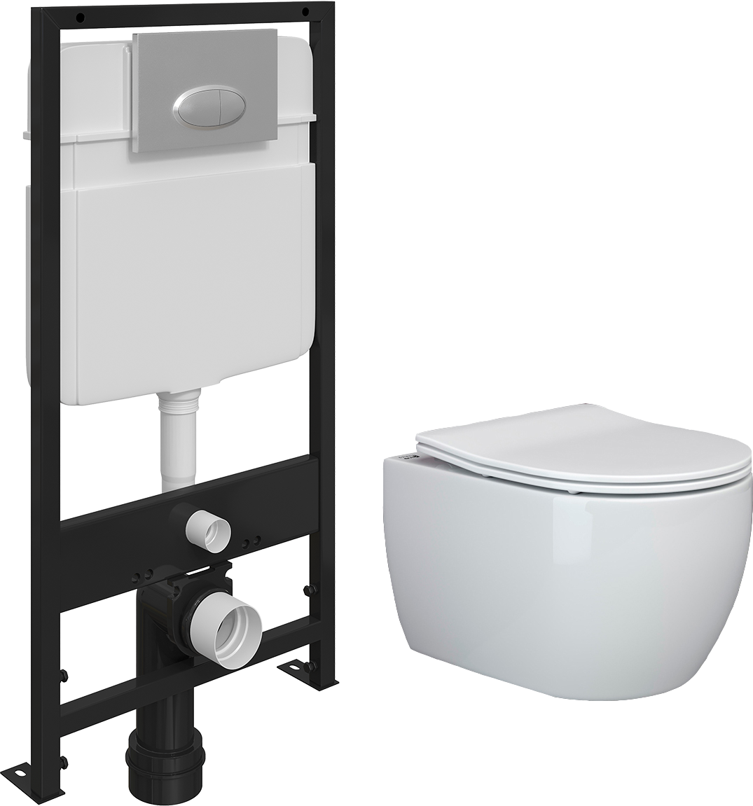 Комплект Унитаз подвесной Ceramica Nova Play CN3001 безободковый, с микролифтом + Система инсталляции для унитазов EWRIKA ProLT 0026-2020 + Кнопка смыва EWRIKA 0050 хром матовый