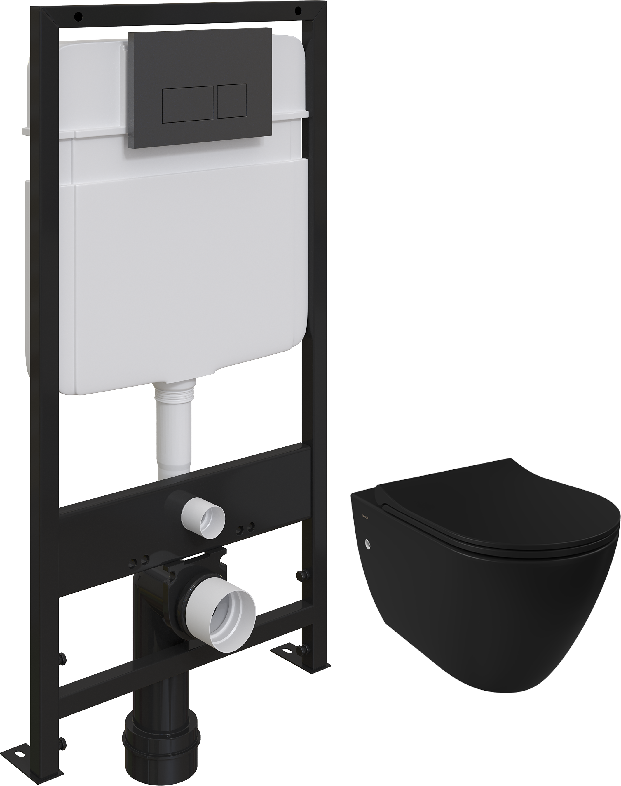 Комплект Унитаз подвесной BOCCHI Venezia 1295-004-0129 черный матовый, с крышкой A0336-004 с микролифтом + Система инсталляции для унитазов EWRIKA ProLT 0026-2020 с кнопкой смыва 0044 черной матовой