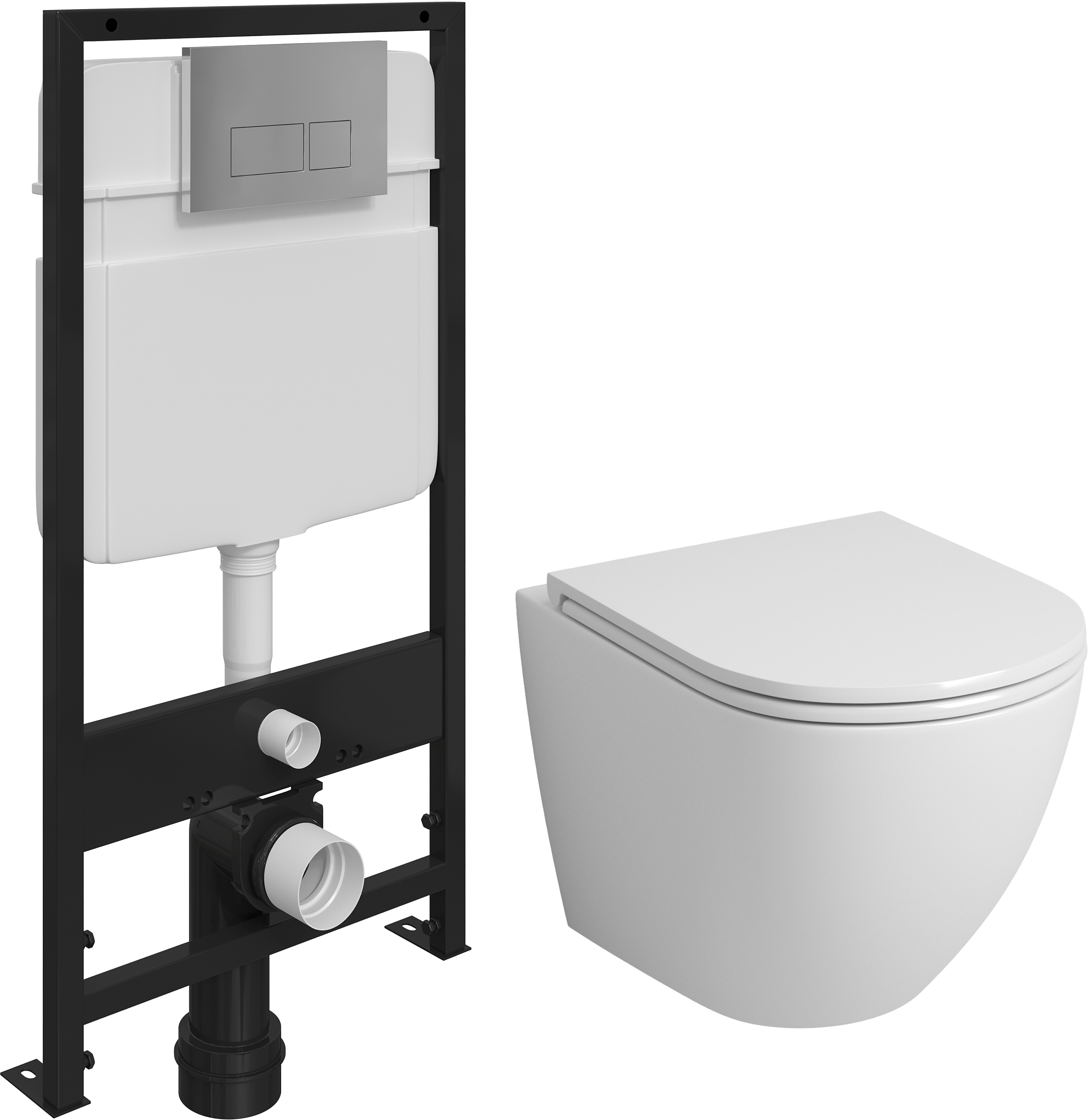 Комплект Унитаз подвесной Grossman GR-4455S безободковый, с микролифтом + Система инсталляции для унитазов EWRIKA ProLT 0026-2020 + Кнопка смыва EWRIKA 0041 хром